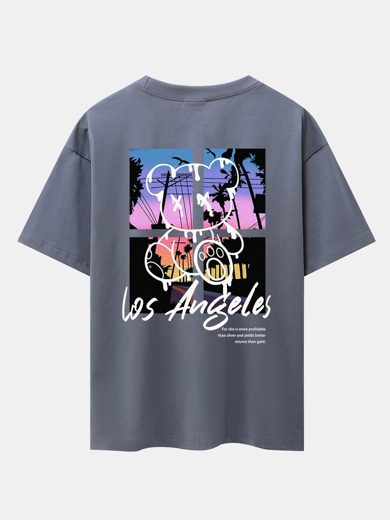 Los Angeles Illustration Bären Druck Drop Shoulder Oversize T-Shirt & Patch Pocket Drawstring Shorts - Image 7