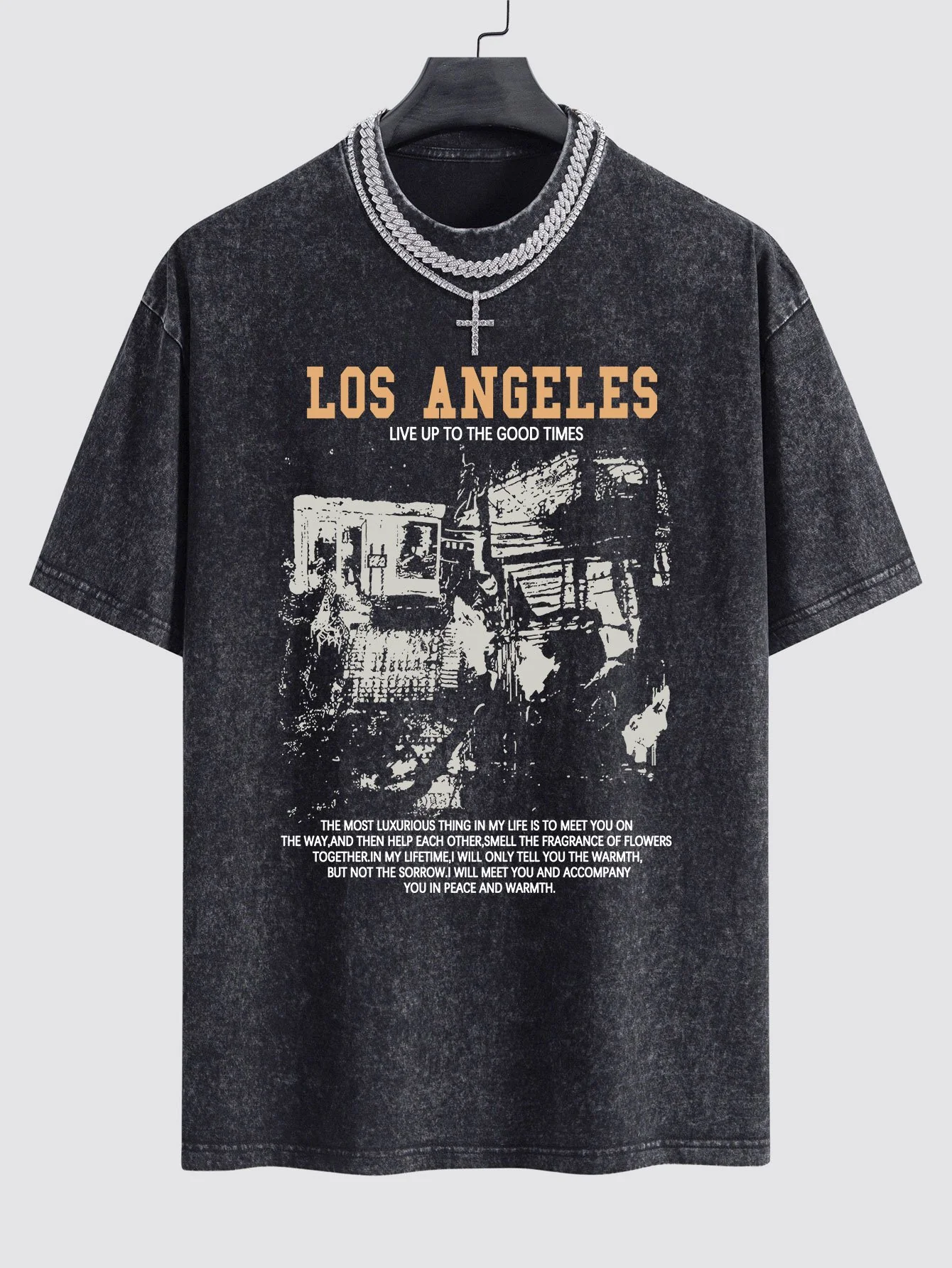 Los Angeles Illustration Print Gewaschenes Drop Shoulder Oversize T-Shirt