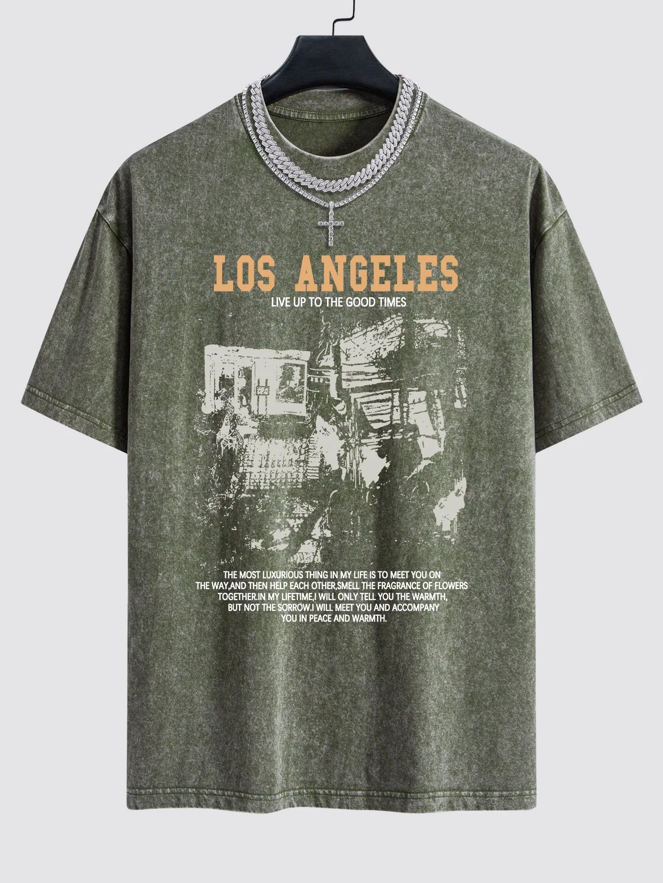 Los Angeles Illustration Print Gewaschenes Drop Shoulder Oversize T-Shirt - Image 2