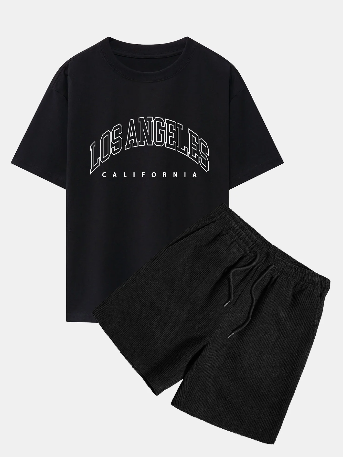 Los Angeles Buchstaben Druck Drop Shoulder Oversize T-Shirt & Corduroy Shorts