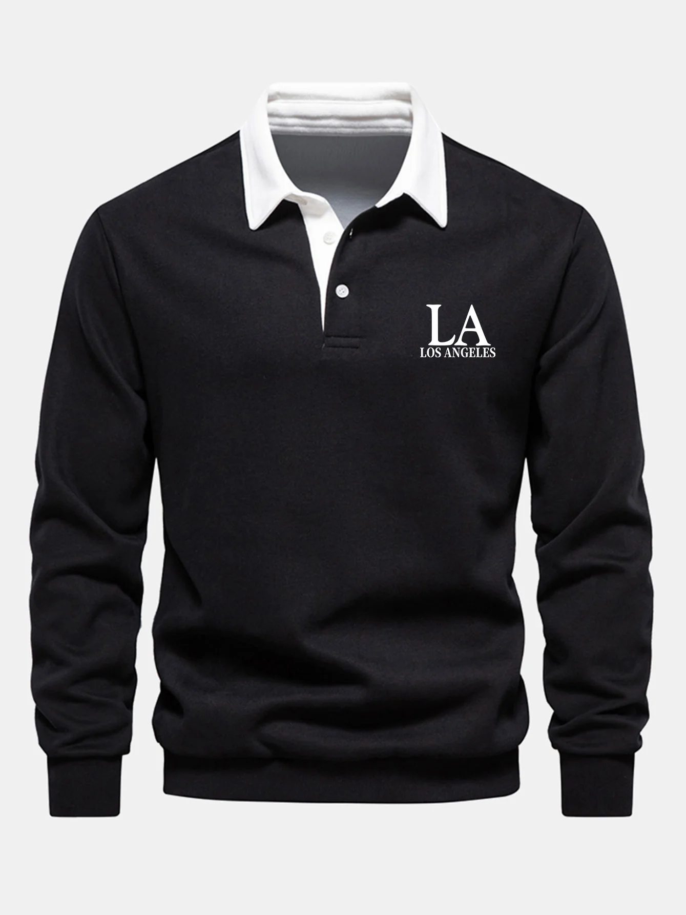 Los Angeles Print Kontrast Poloshirts Kragen Sweatshirt - Image 2