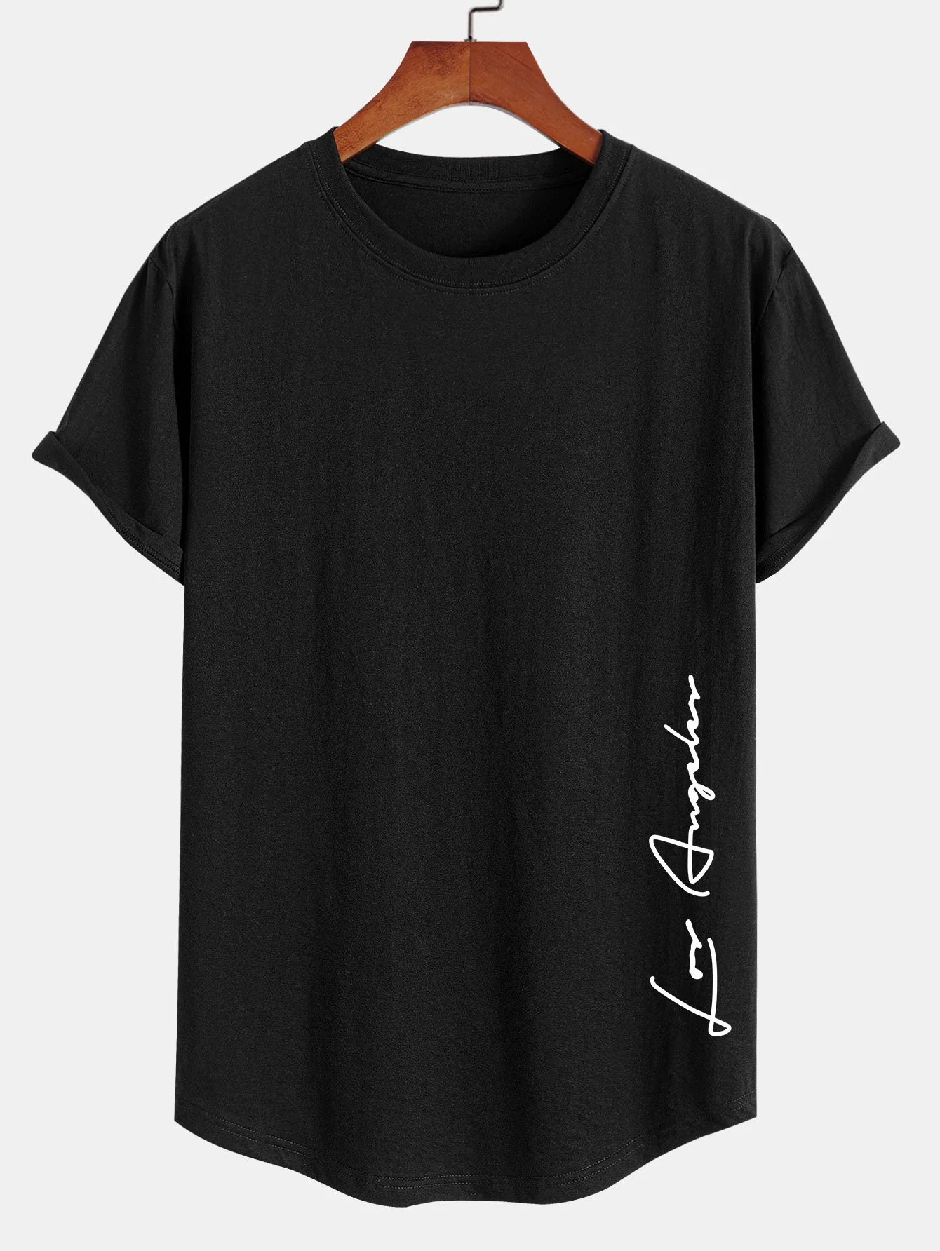 Los Angeles Print Baumwoll T-Shirt mit Bogen-Saum