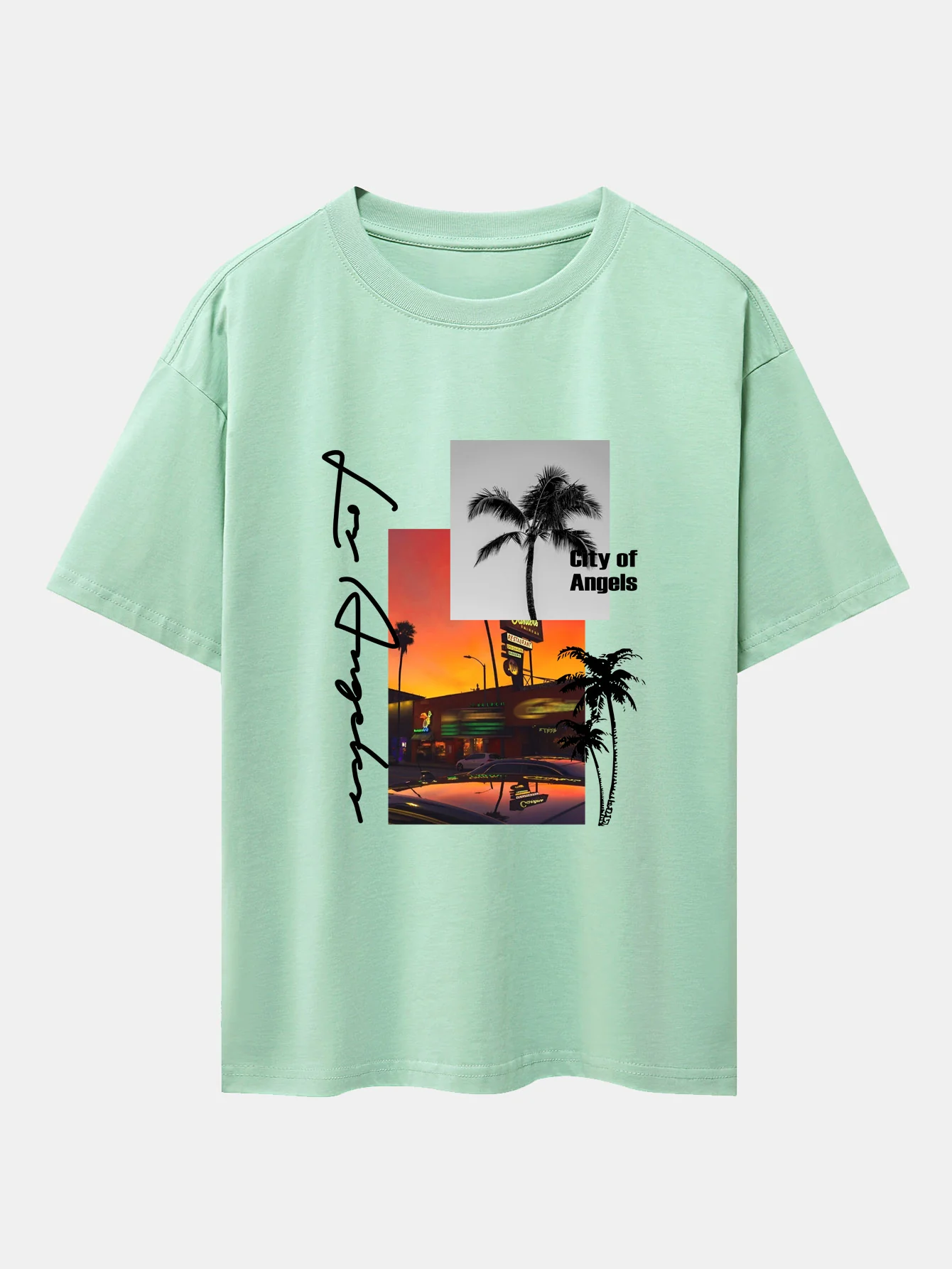 Los Angeles Landschaftsprint Drop Shoulder Oversize T-Shirt - Image 10