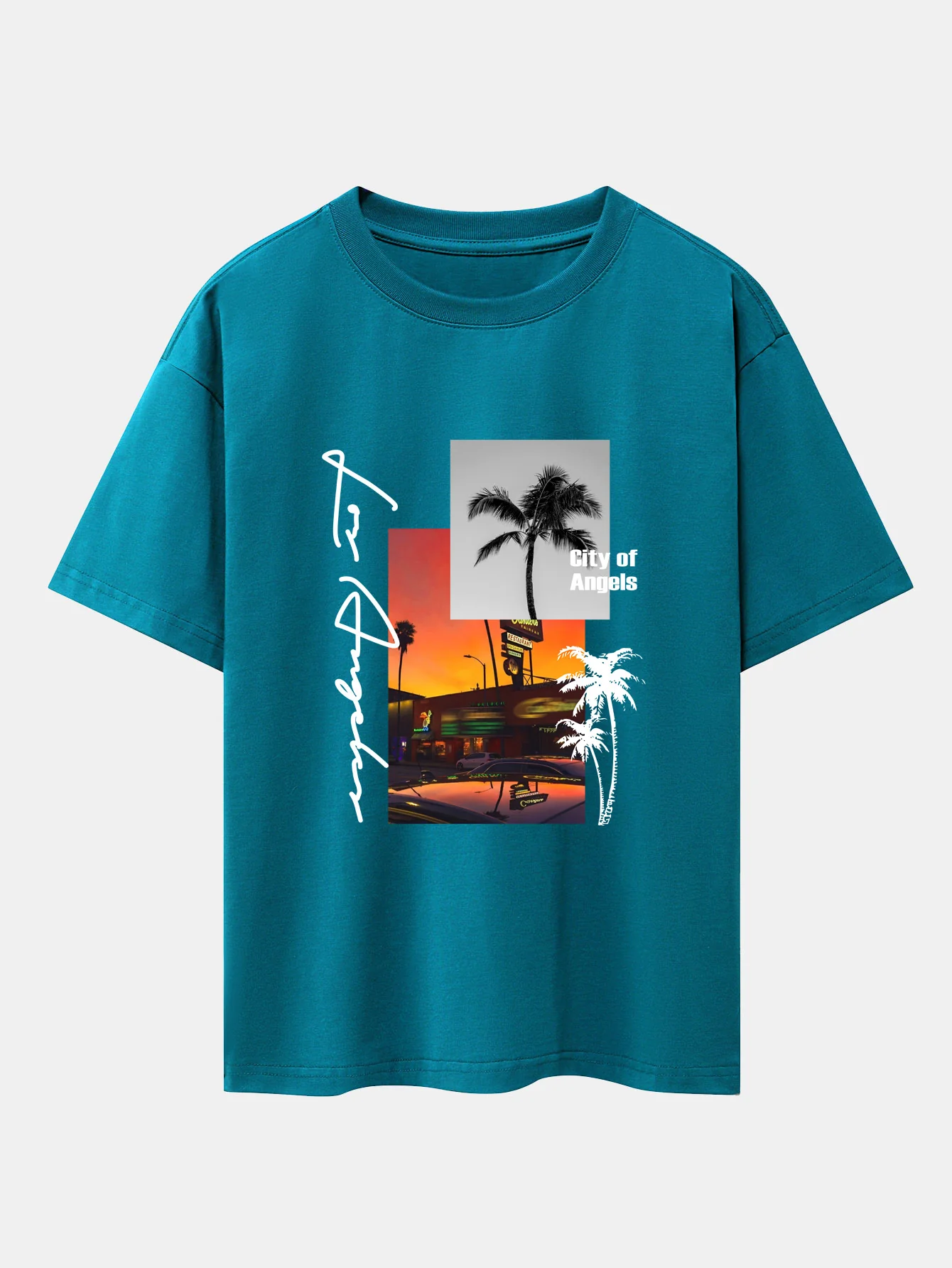Los Angeles Landschaftsprint Drop Shoulder Oversize T-Shirt - Image 2