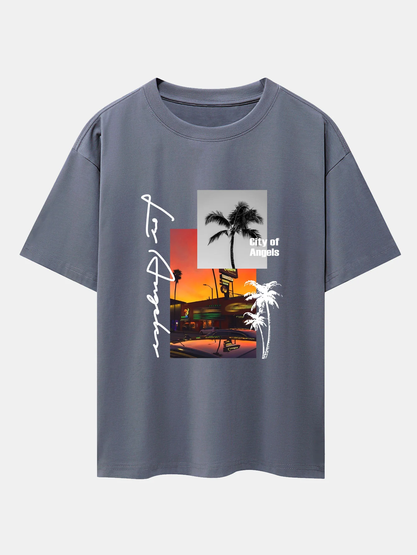 Los Angeles Landschaftsprint Drop Shoulder Oversize T-Shirt - Image 4