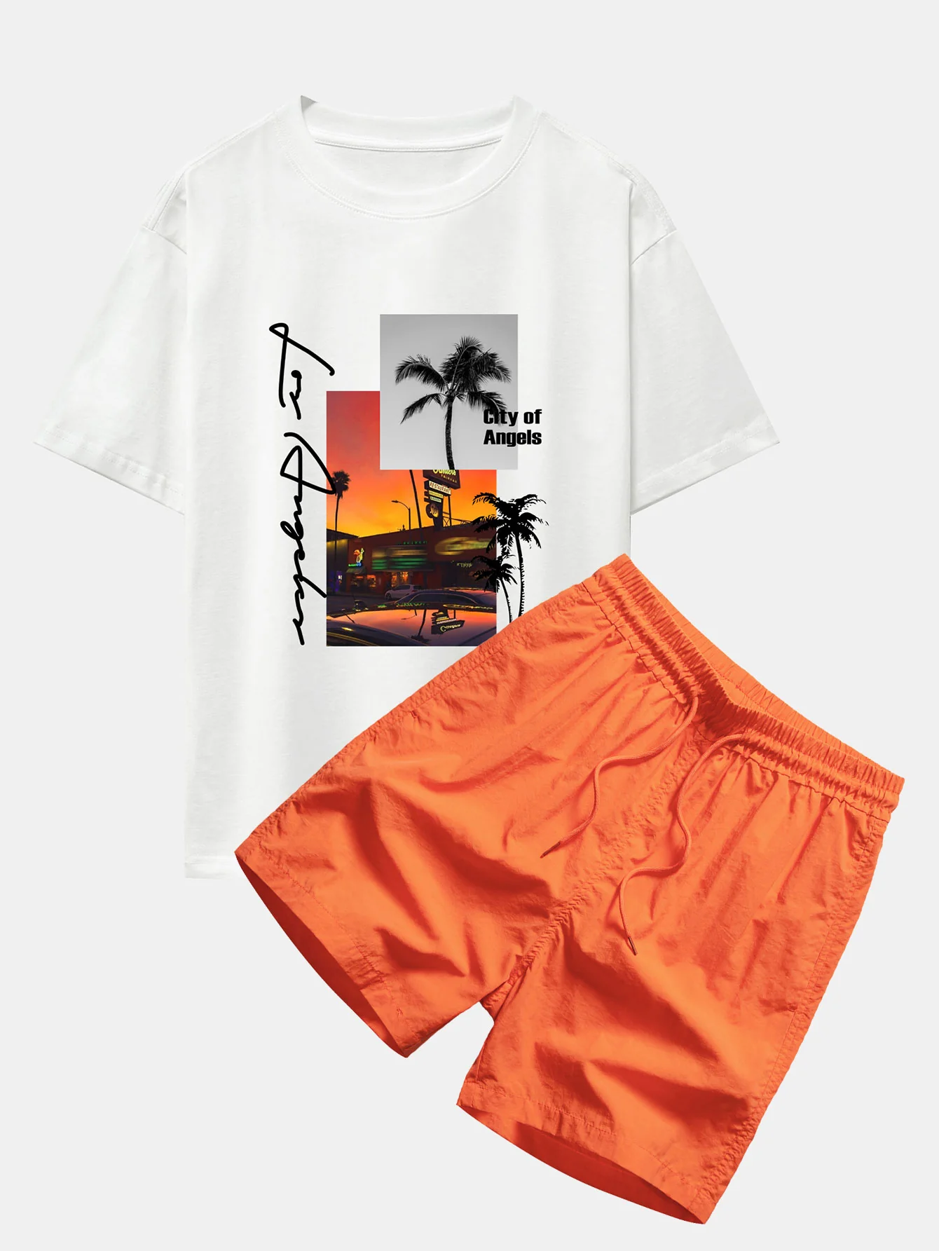 Los Angeles Landschaftsprint Drop Shoulder Oversize T-Shirt & Badehosen