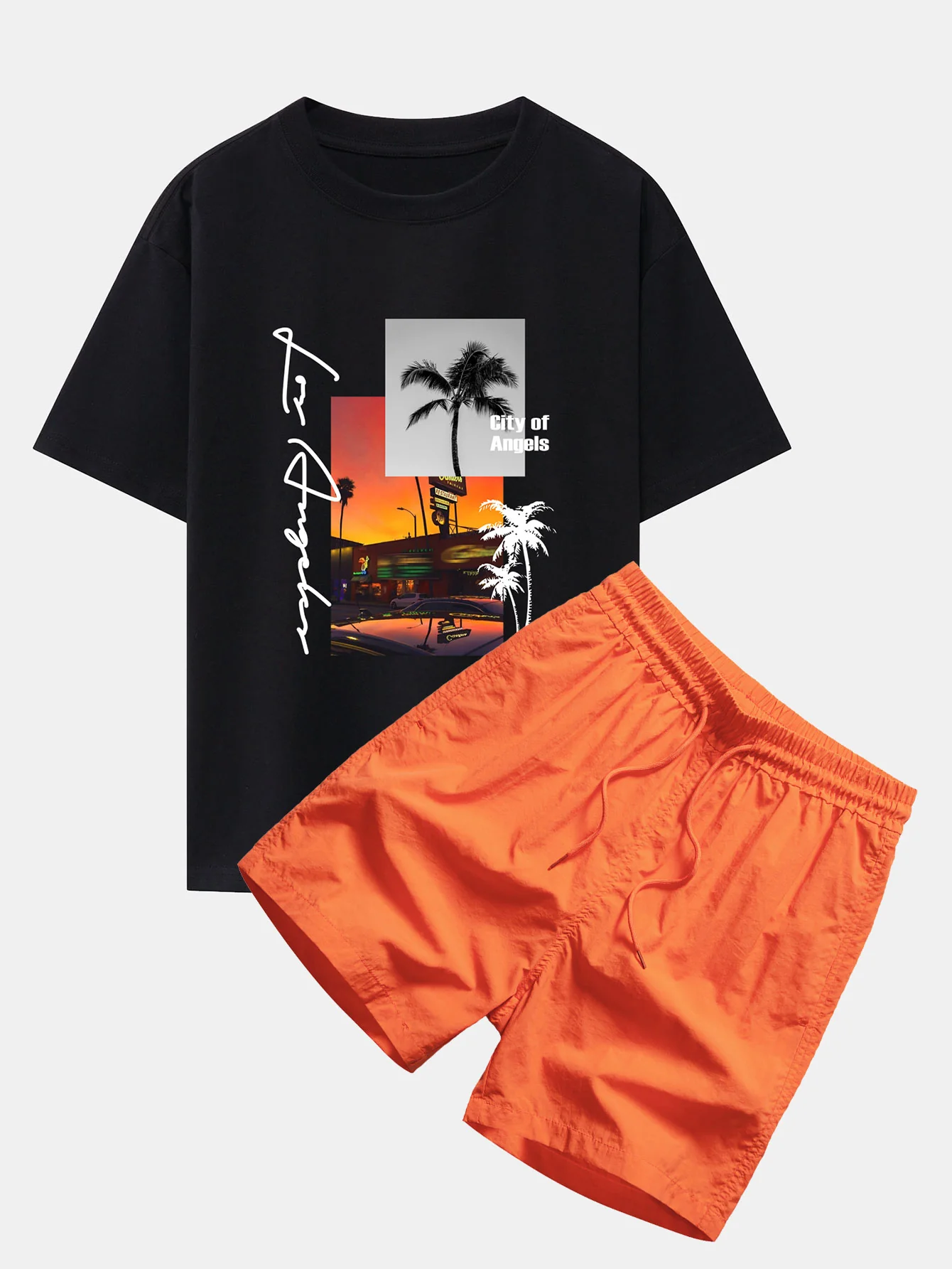 Los Angeles Landschaftsprint Drop Shoulder Oversize T-Shirt & Badehosen - Image 2