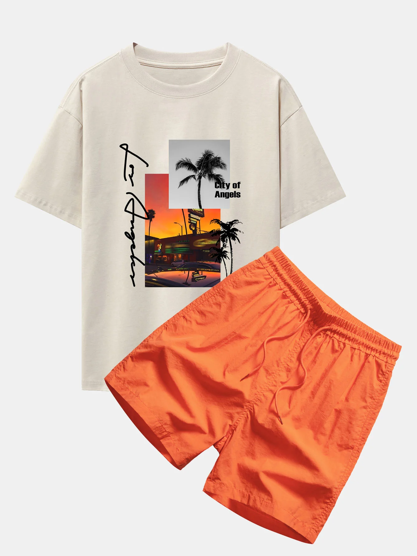 Los Angeles Landschaftsprint Drop Shoulder Oversize T-Shirt & Badehosen - Image 3