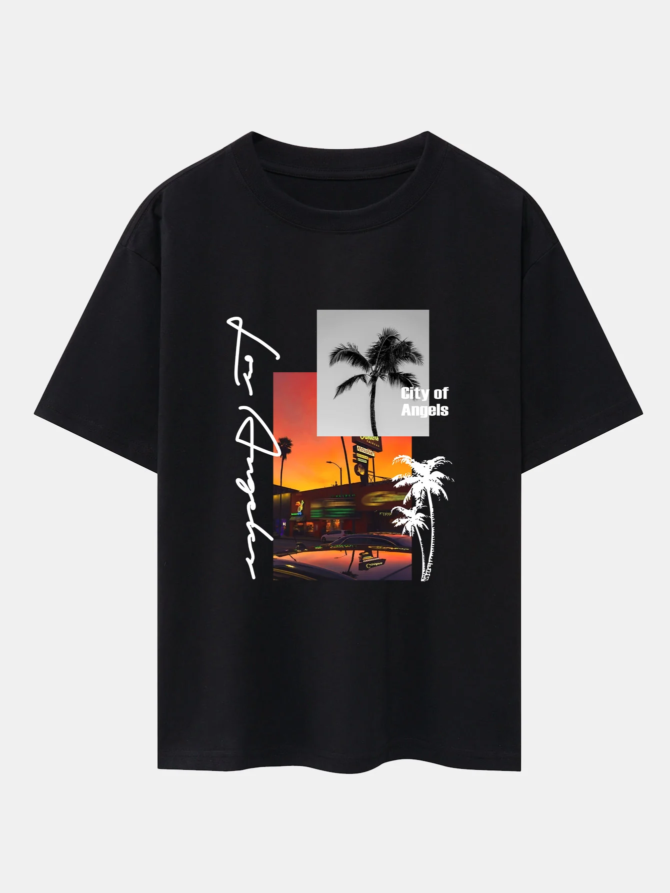 Los Angeles Landschaftsprint Drop Shoulder Oversize T-Shirt & Badehosen - Image 4