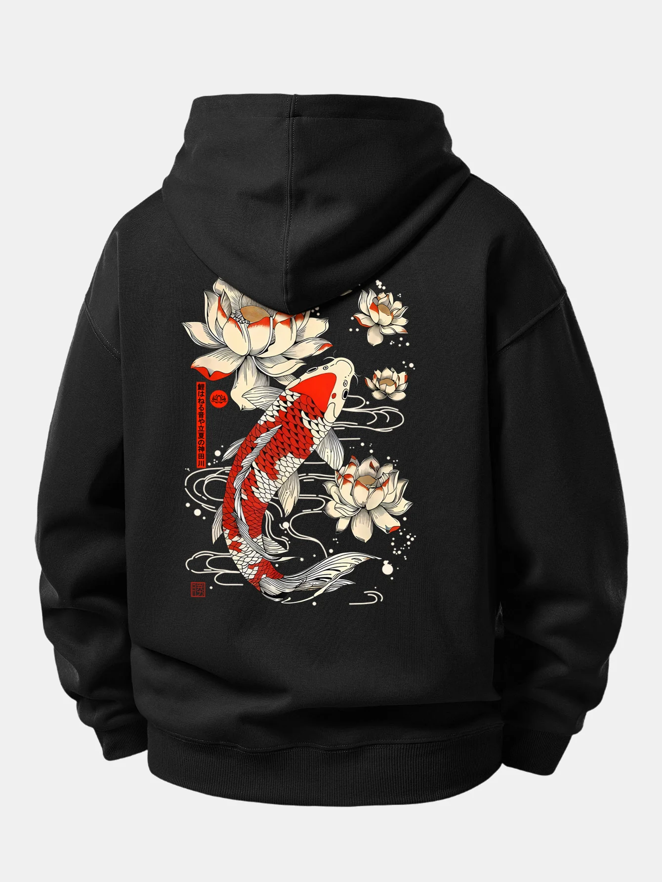 Lotus Carp Print Relax Fit Hoodie