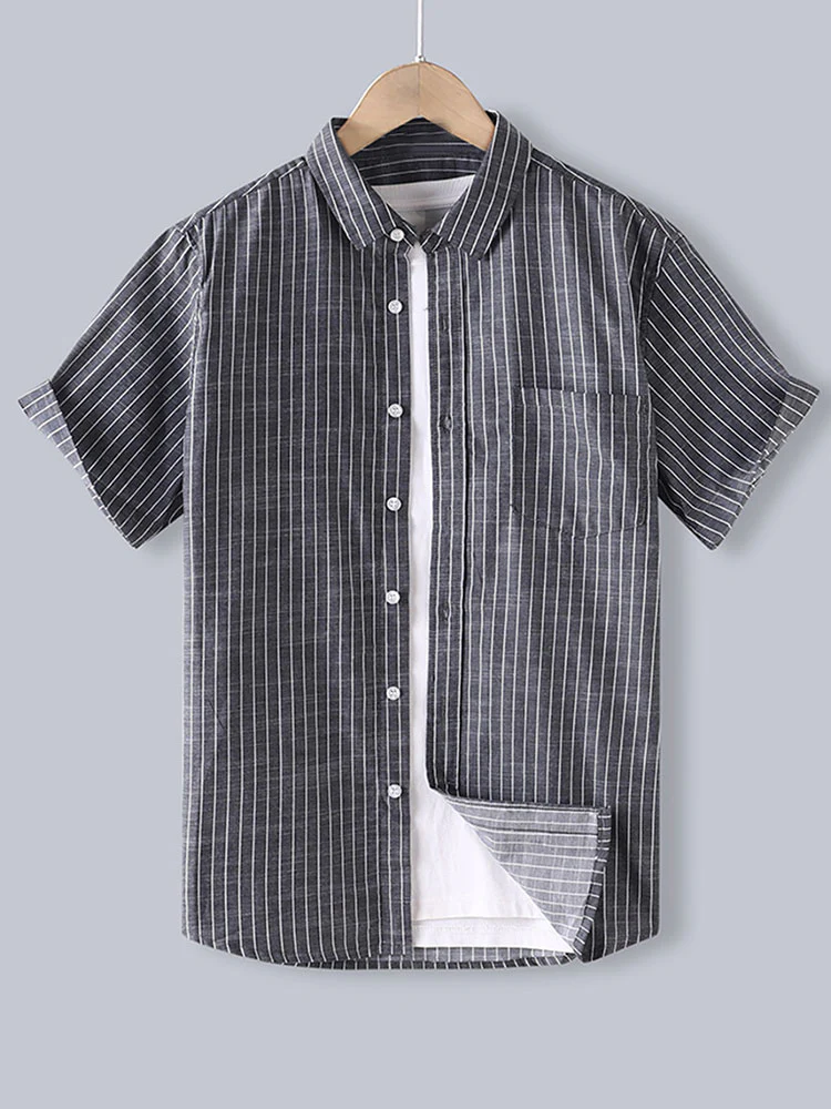Herren Baumwoll gestreifte Button-Up Hemd - Image 7