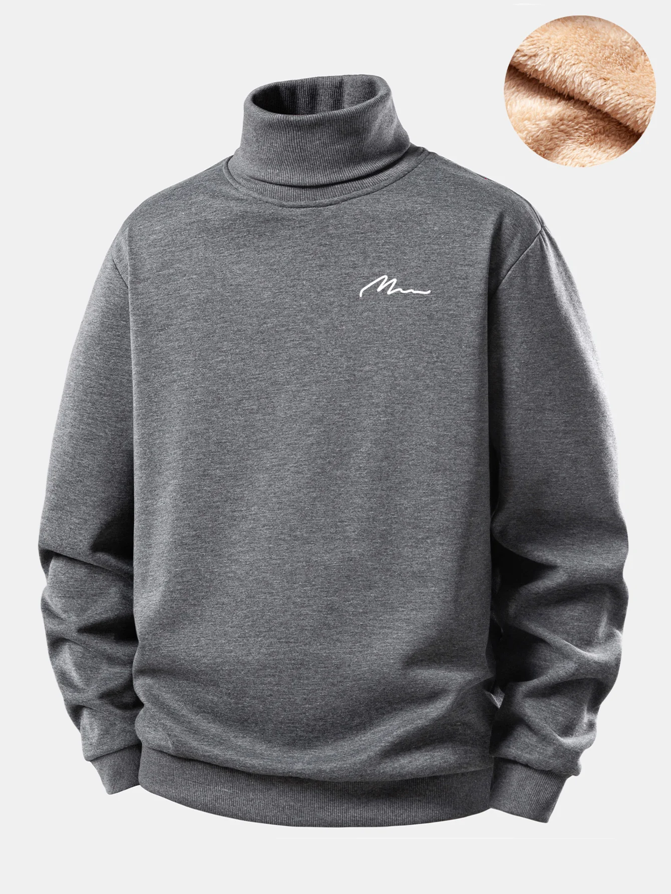 Men Print Teddy Fleece Lined Turtle Neck Sweatshirt - Image 2