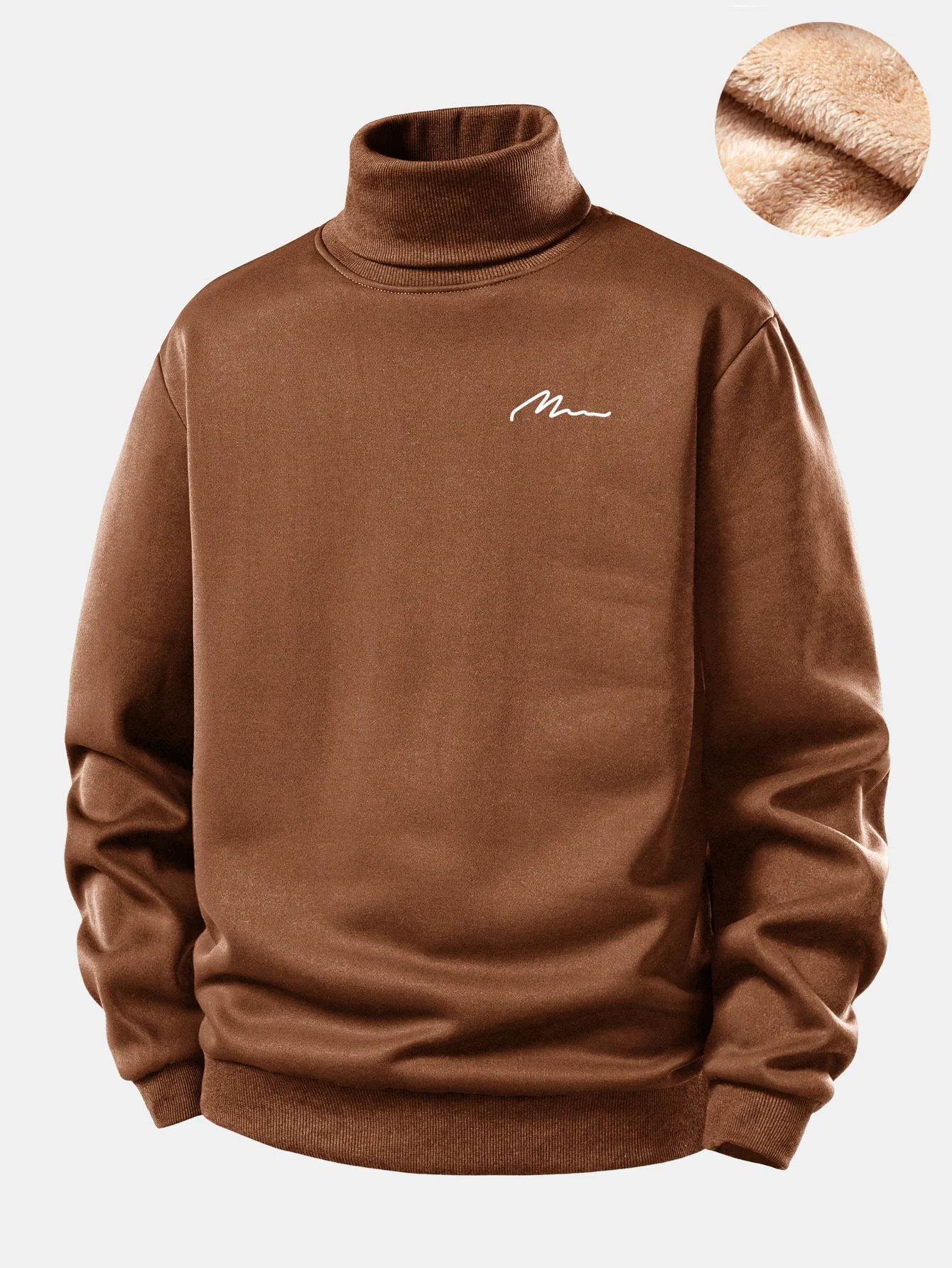 Men Print Teddy Fleece Lined Turtle Neck Sweatshirt - Image 3