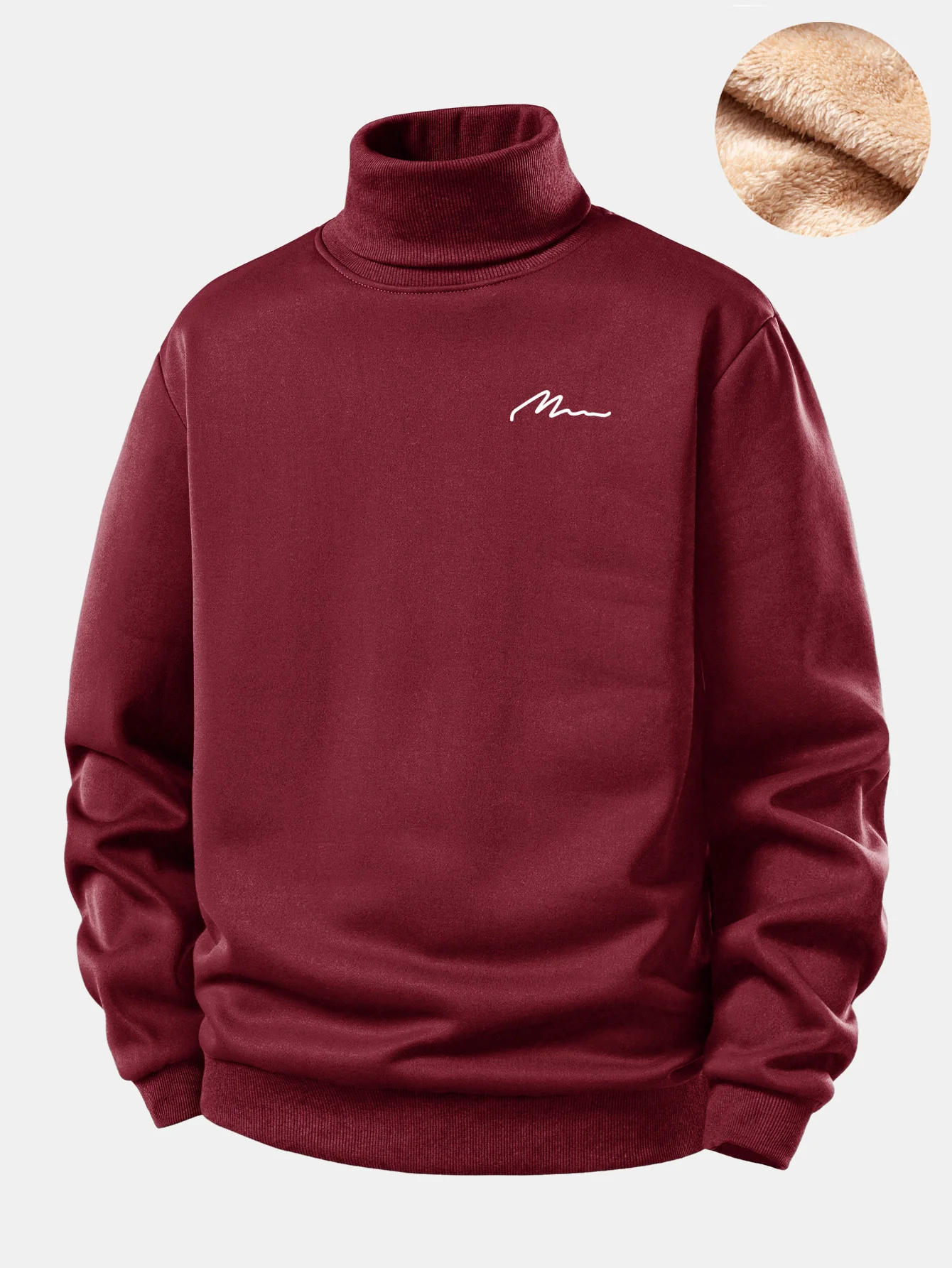 Men Print Teddy Fleece Lined Turtle Neck Sweatshirt - Image 5