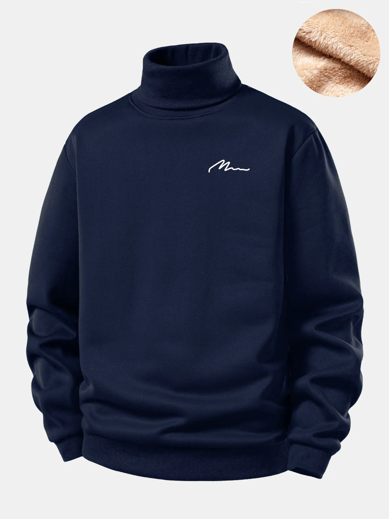 Men Print Teddy Fleece Lined Turtle Neck Sweatshirt - Image 6