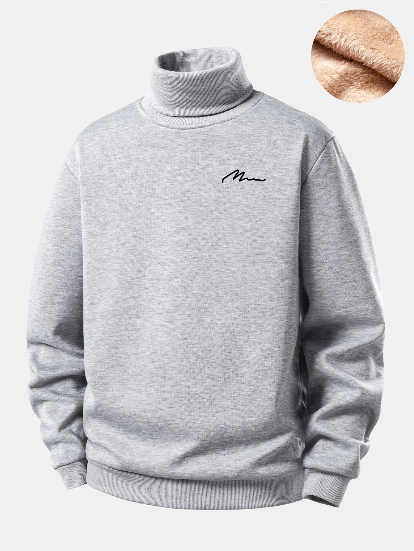 Men Print Teddy Fleece Lined Turtle Neck Sweatshirt - Image 7