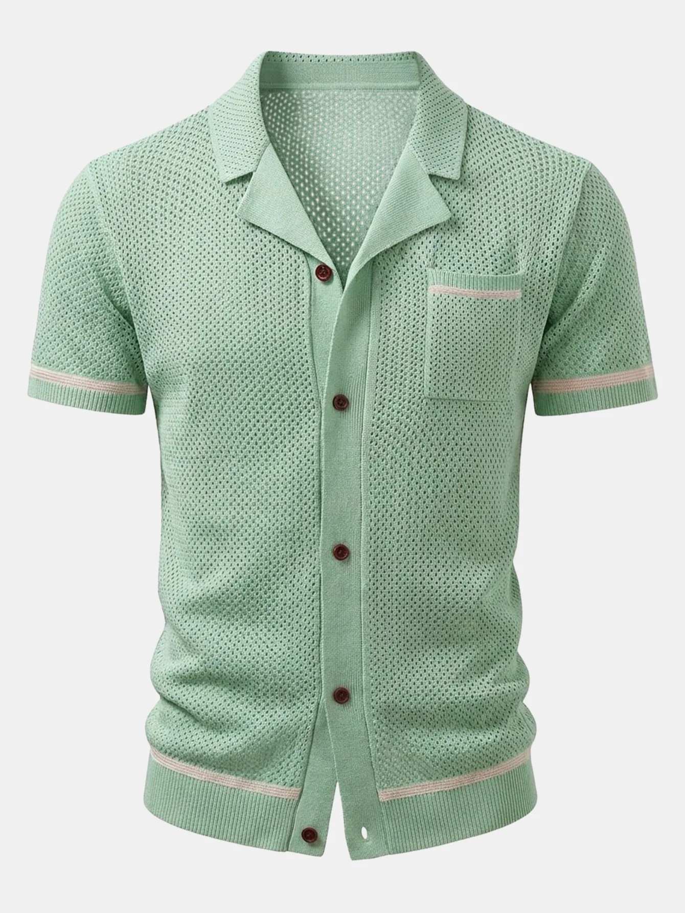 Contrast Trim Open Knit Shirt