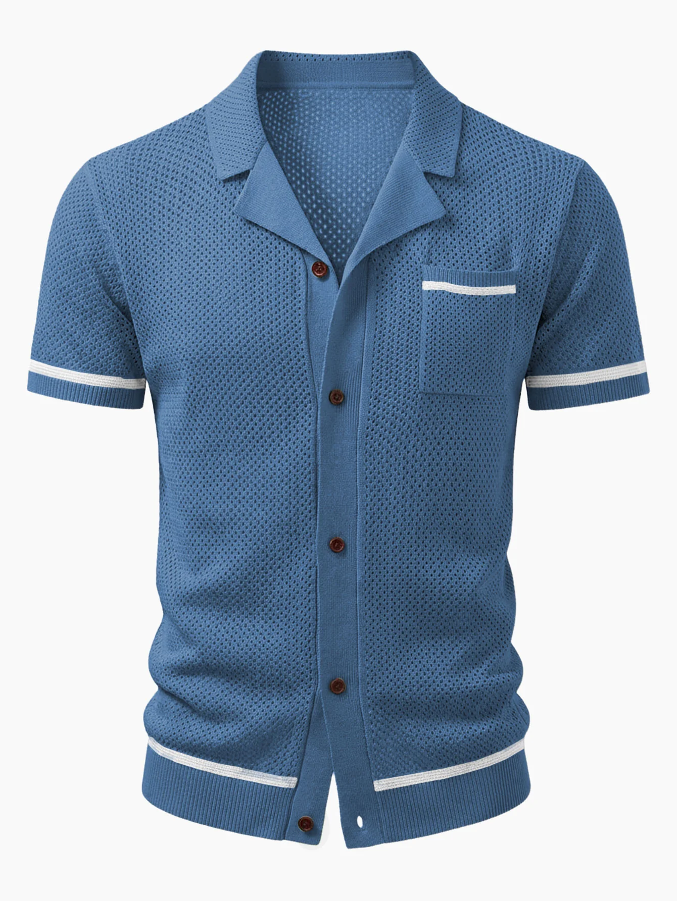 Contrast Trim Open Knit Shirt - Image 3