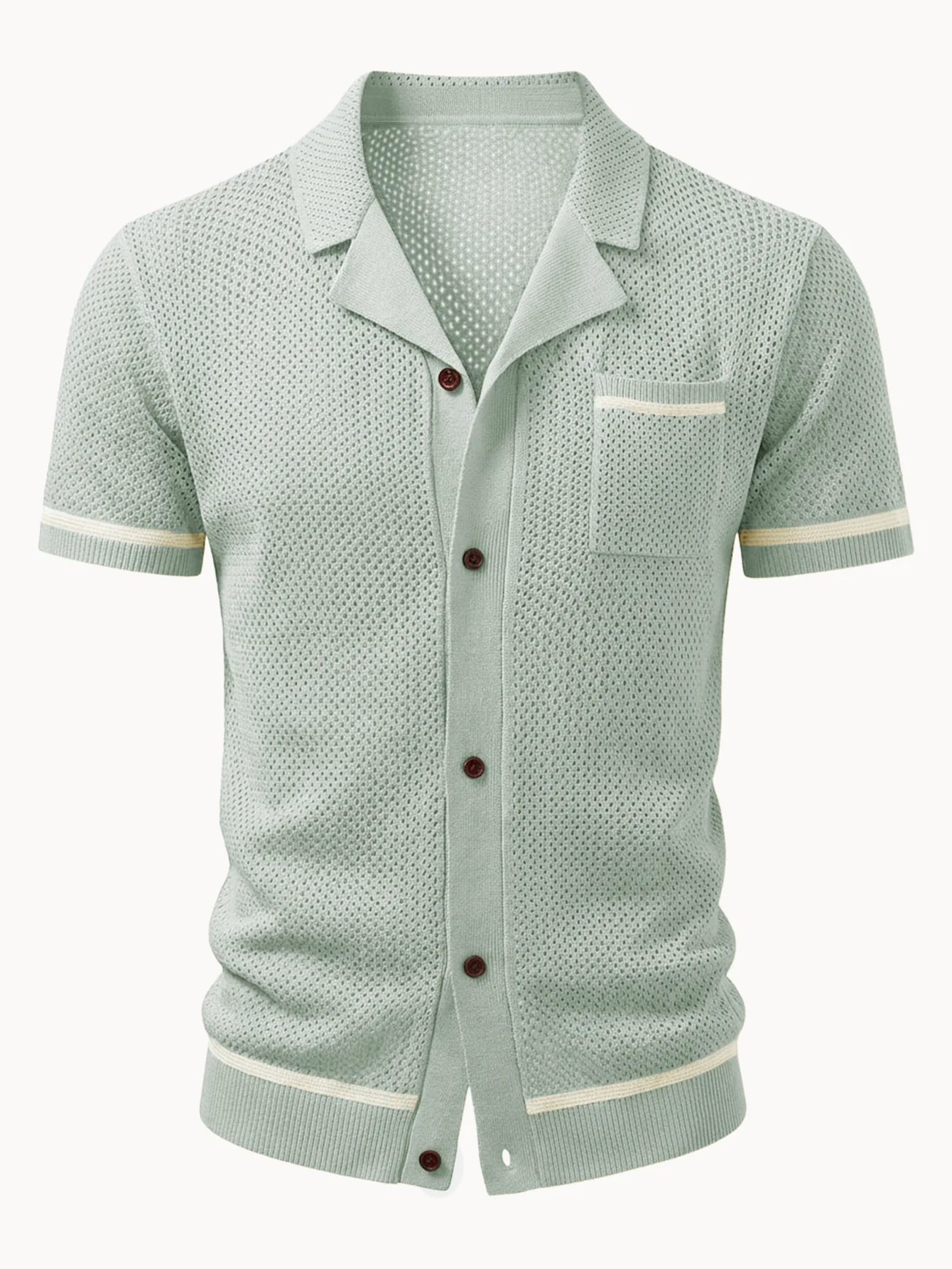 Contrast Trim Open Knit Shirt - Image 5