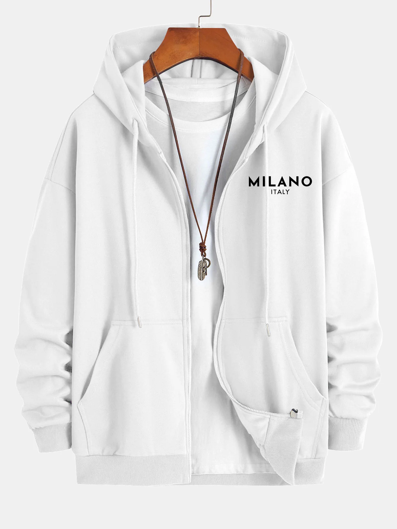 Milano Italien Druck Entspannter Schnitt Reißverschluss Kapuzenpullover - Image 11