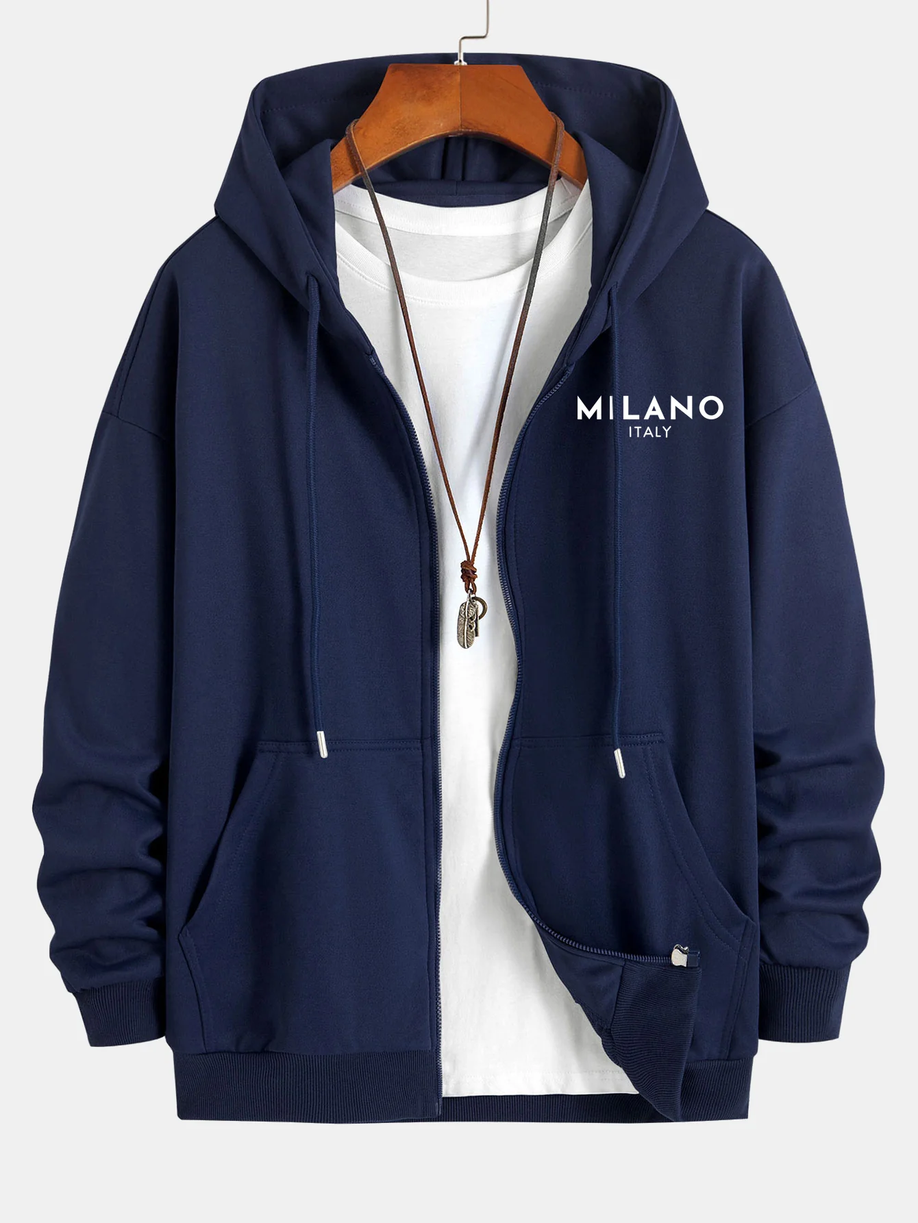 Milano Italien Druck Entspannter Schnitt Reißverschluss Kapuzenpullover - Image 2