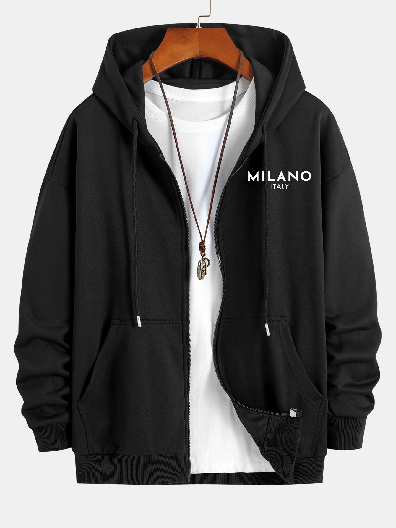 Milano Italien Druck Entspannter Schnitt Reißverschluss Kapuzenpullover - Image 3