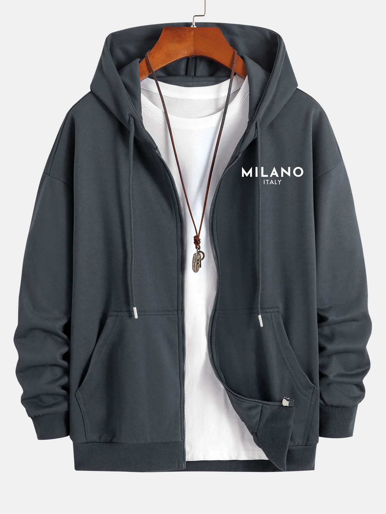 Milano Italien Druck Entspannter Schnitt Reißverschluss Kapuzenpullover - Image 4