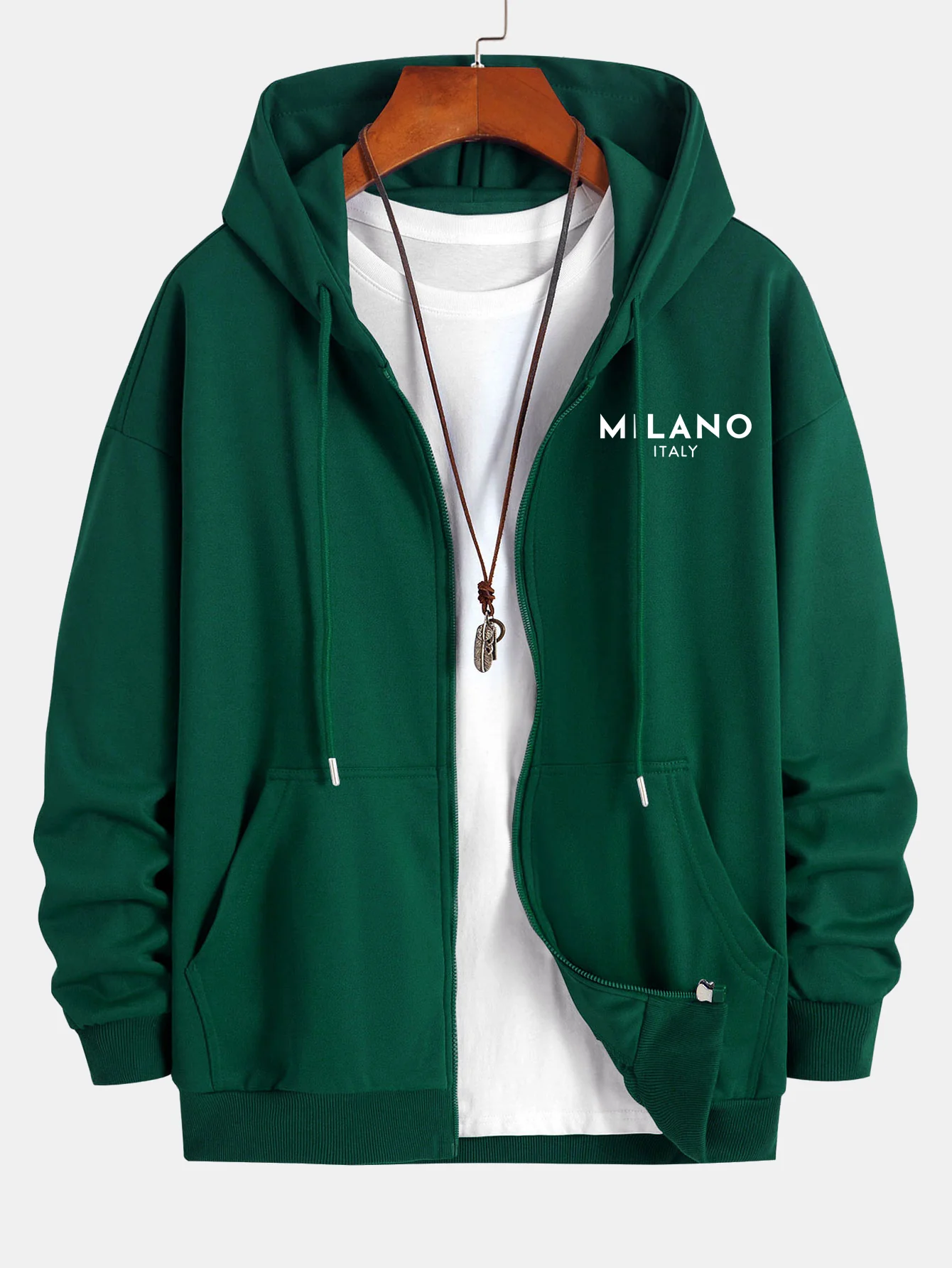 Milano Italien Druck Entspannter Schnitt Reißverschluss Kapuzenpullover - Image 5