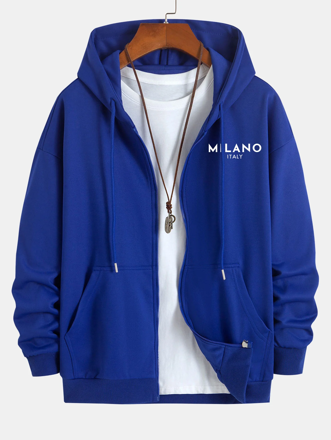 Milano Italien Druck Entspannter Schnitt Reißverschluss Kapuzenpullover - Image 6