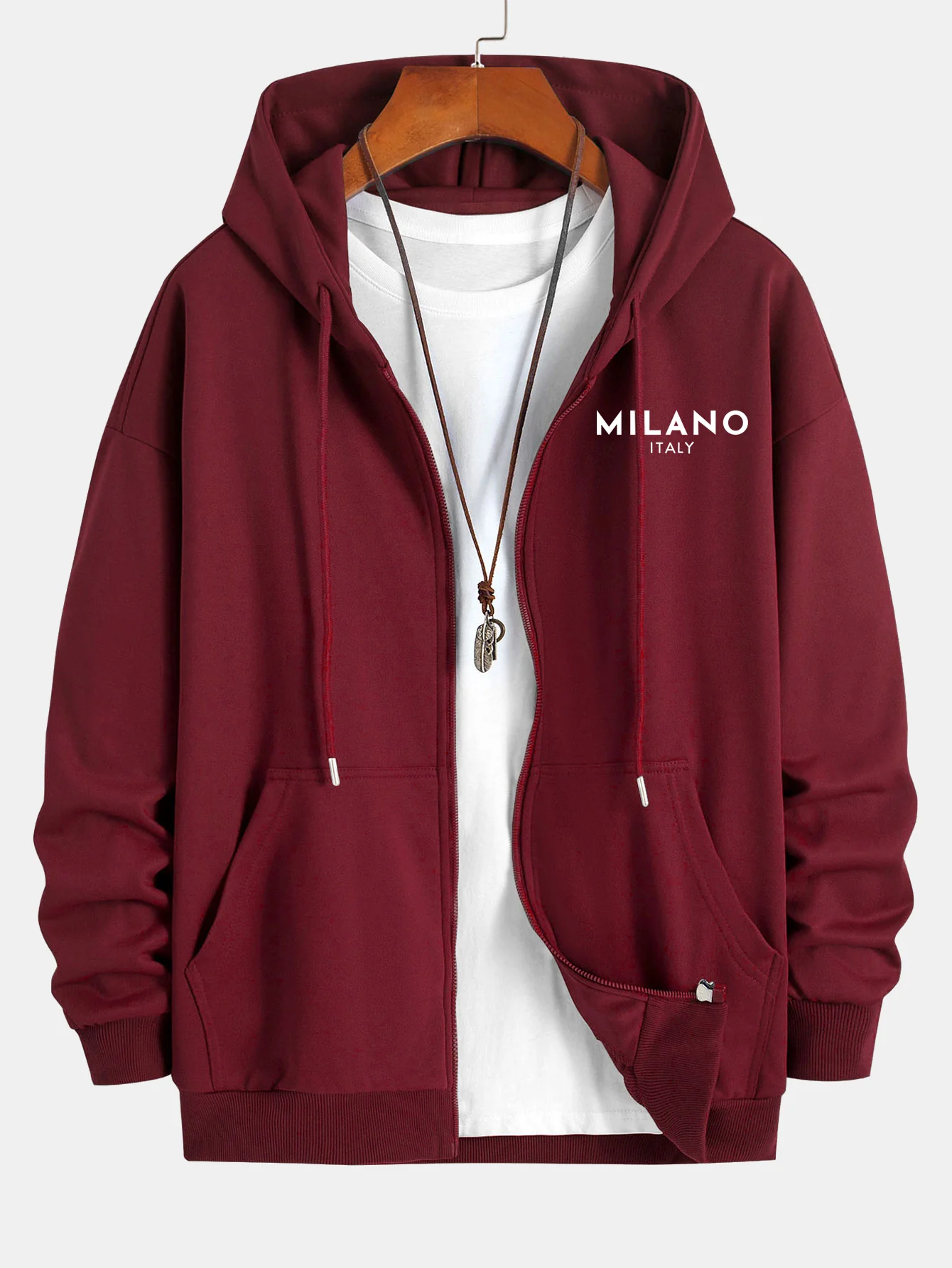 Milano Italien Druck Entspannter Schnitt Reißverschluss Kapuzenpullover - Image 7