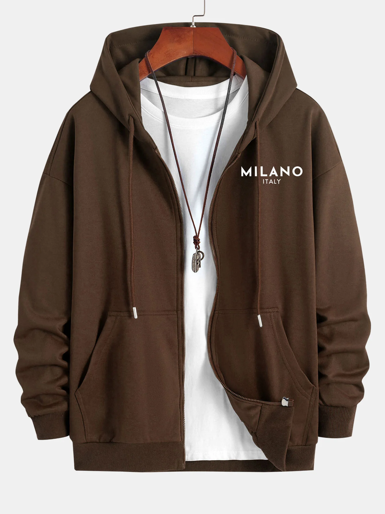 Milano Italien Druck Entspannter Schnitt Reißverschluss Kapuzenpullover - Image 8