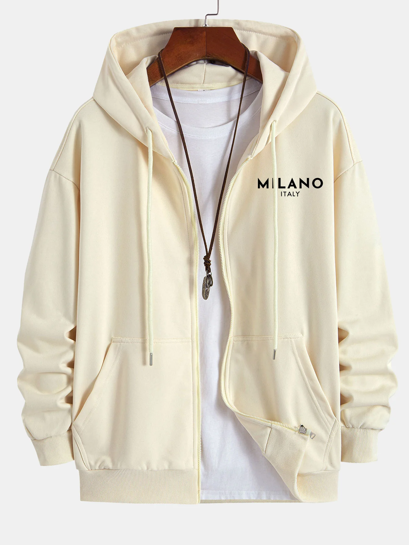 Milano Italien Druck Entspannter Schnitt Reißverschluss Kapuzenpullover - Image 9