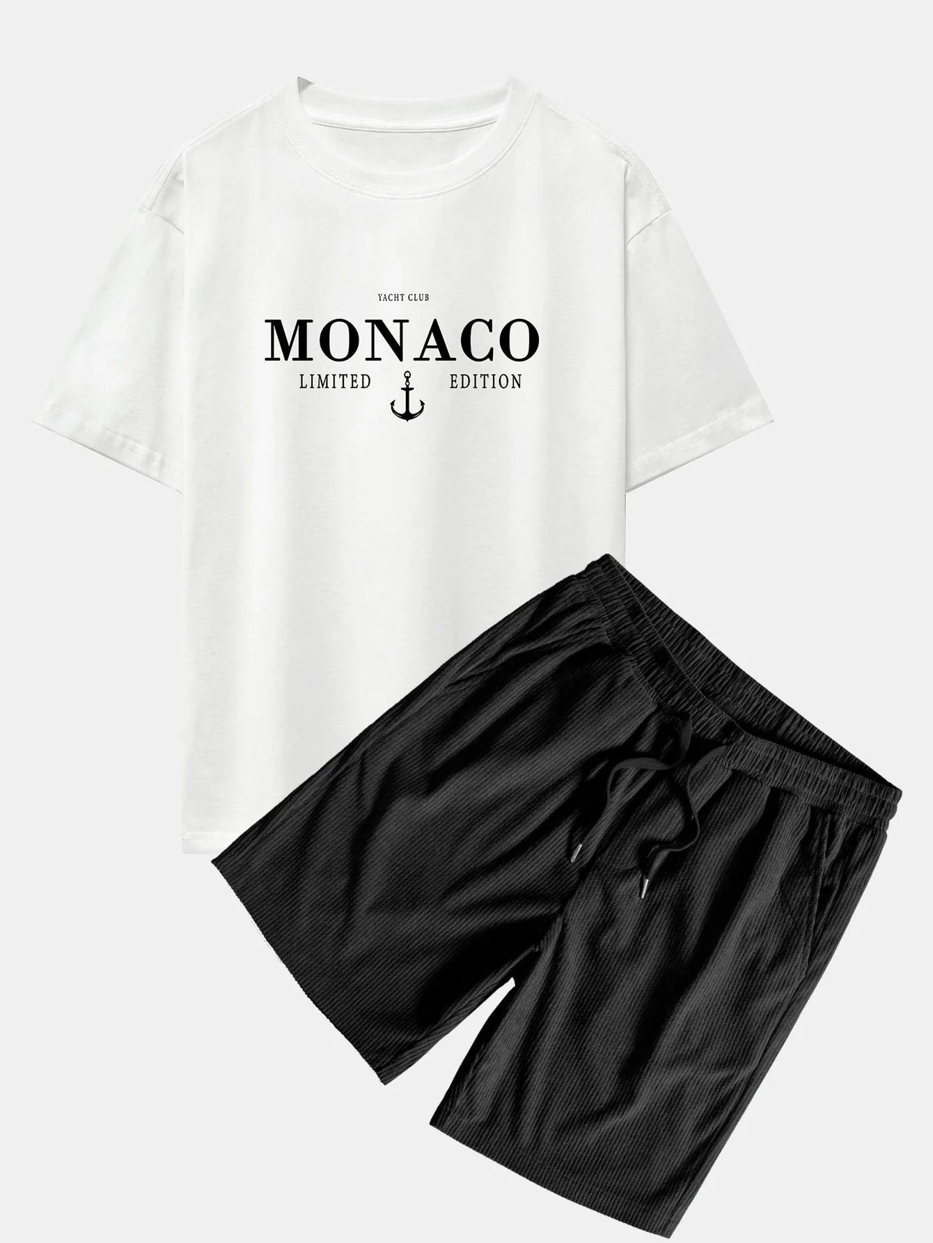 Monaco Slogan Druck Drop Shoulder Oversize T-Shirt & Corduroy Kordelzug Shorts - Image 3