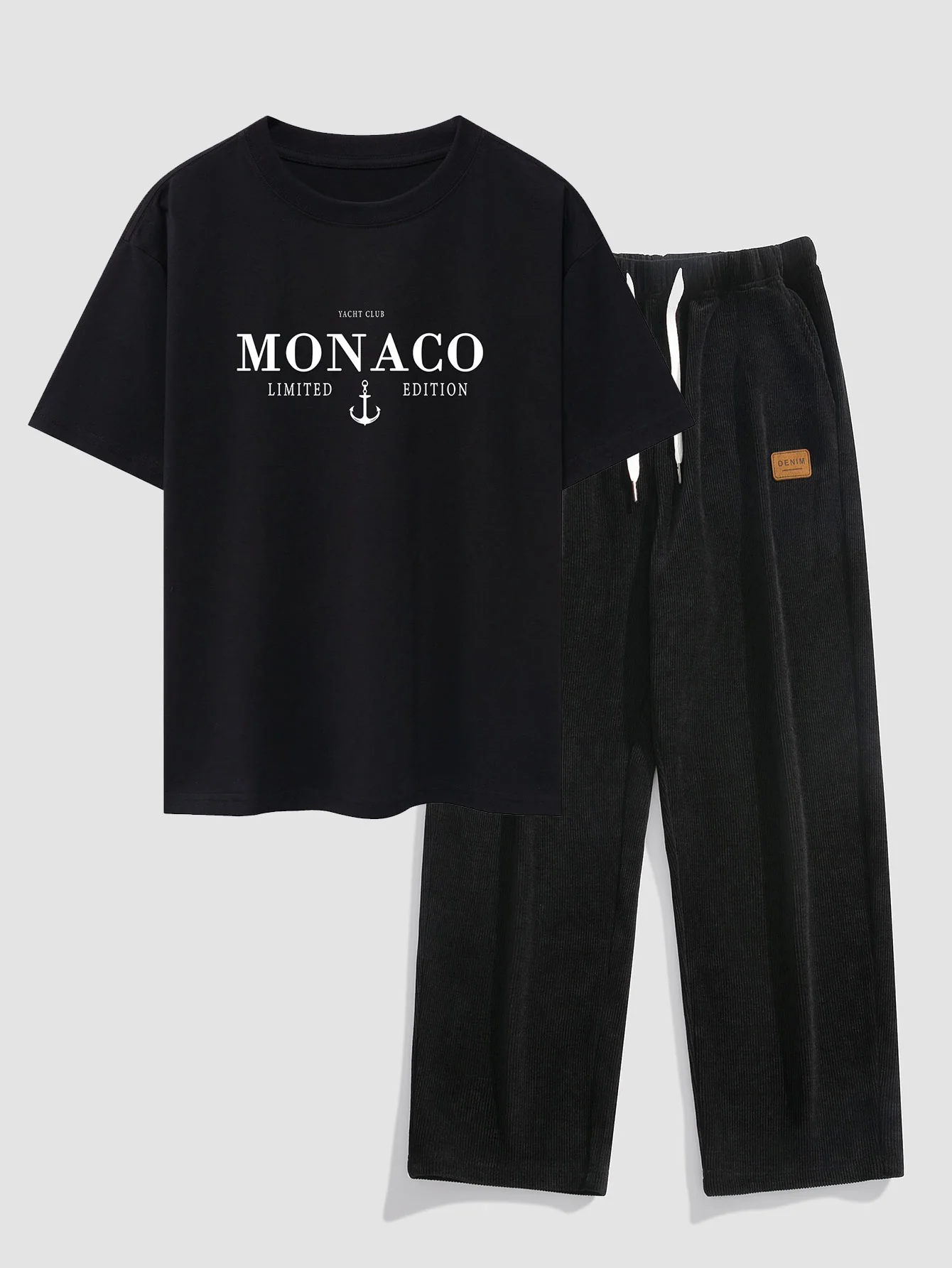 Monaco Slogan Druck Drop Shoulder Oversize T-Shirt & Gerade Bein Cordhosen - Image 3