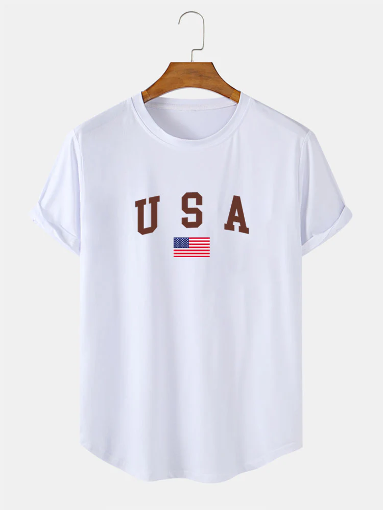 USA Print Bogen Saum T-Shirt