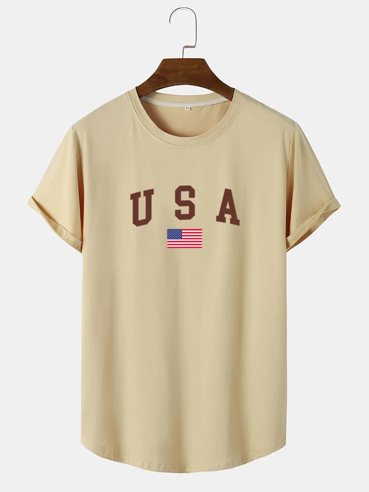 USA Print Bogen Saum T-Shirt - Image 2