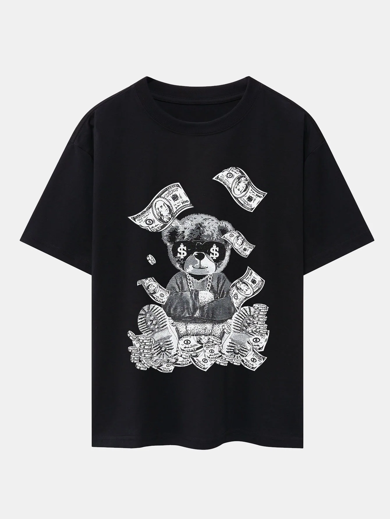 Money Bear Print Drop Shoulder Oversize T-Shirt