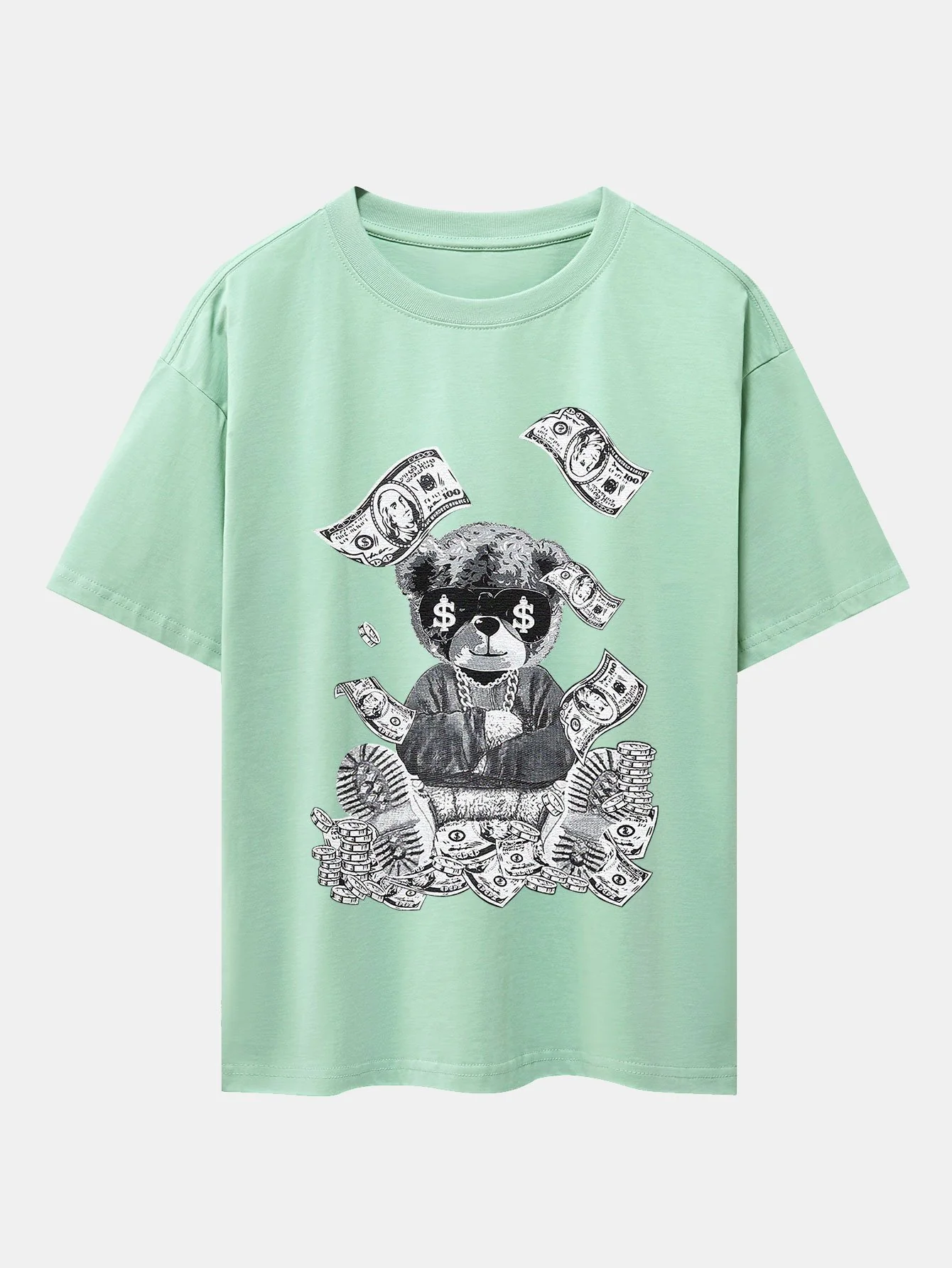 Money Bear Print Drop Shoulder Oversize T-Shirt - Image 7