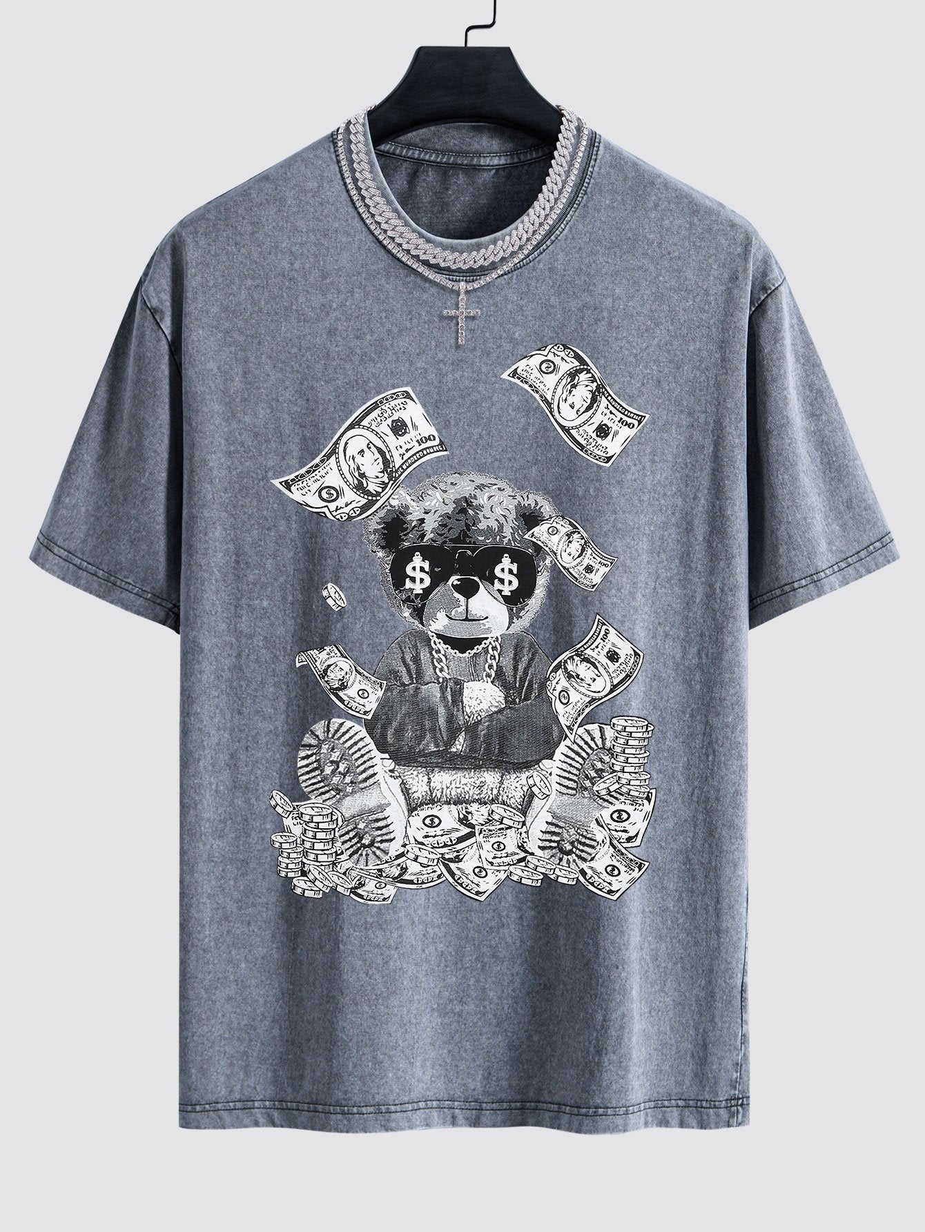 Money Bear Print Gewaschenes Drop Shoulder Oversize T-Shirt - Image 2