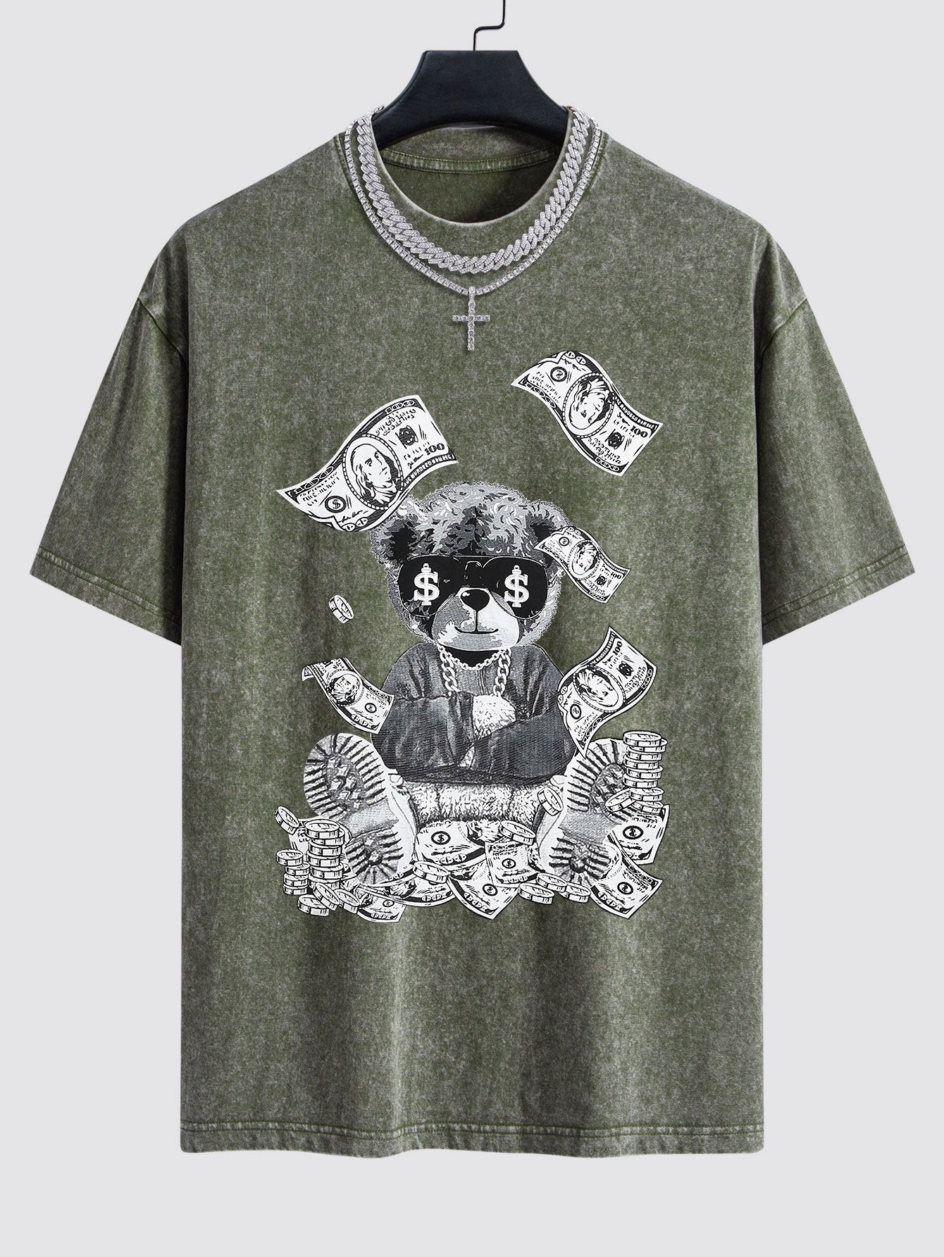 Money Bear Print Gewaschenes Drop Shoulder Oversize T-Shirt - Image 4