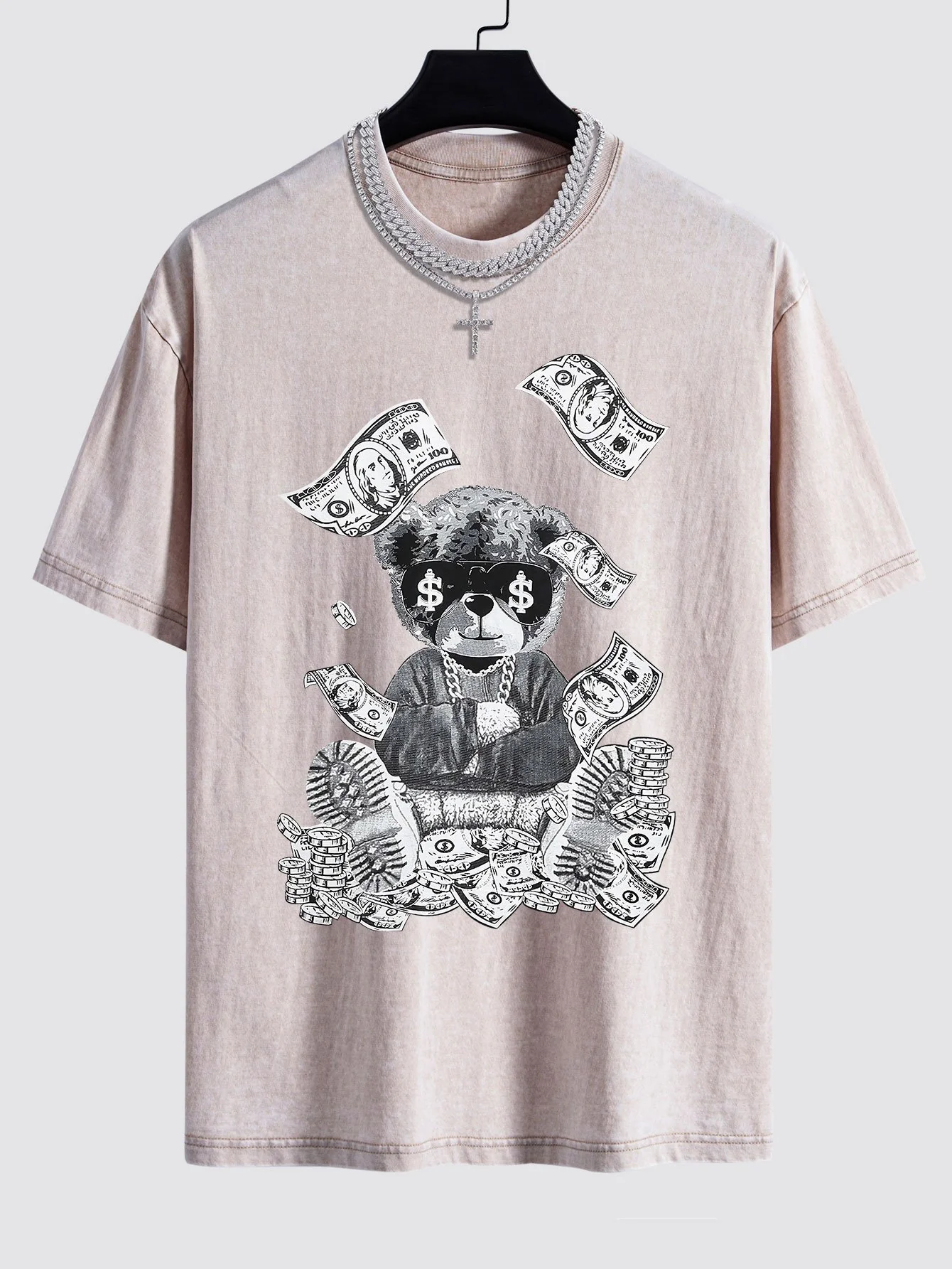 Money Bear Print Gewaschenes Drop Shoulder Oversize T-Shirt - Image 5