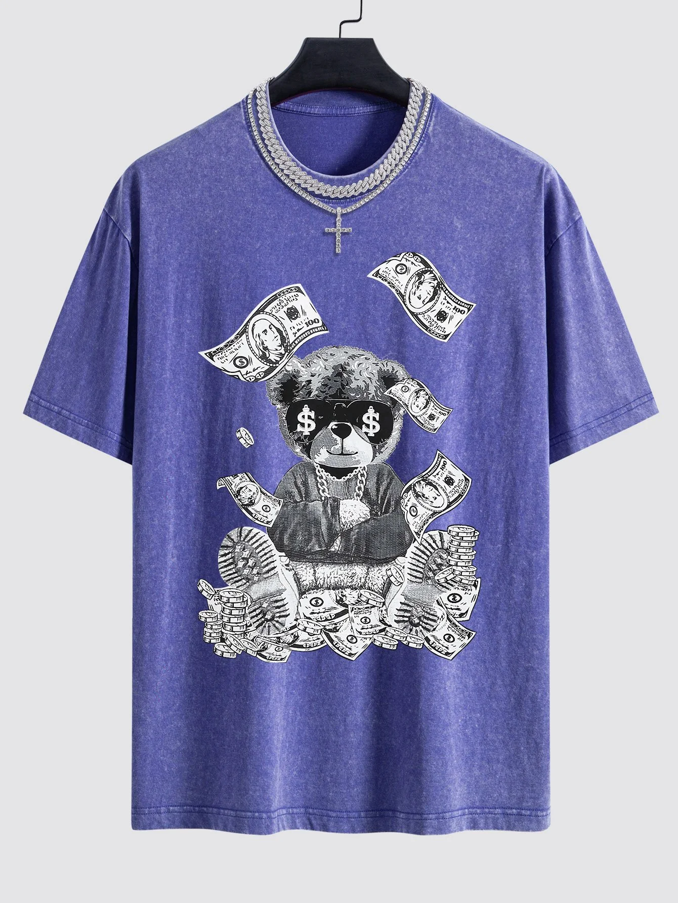 Money Bear Print Gewaschenes Drop Shoulder Oversize T-Shirt - Image 6