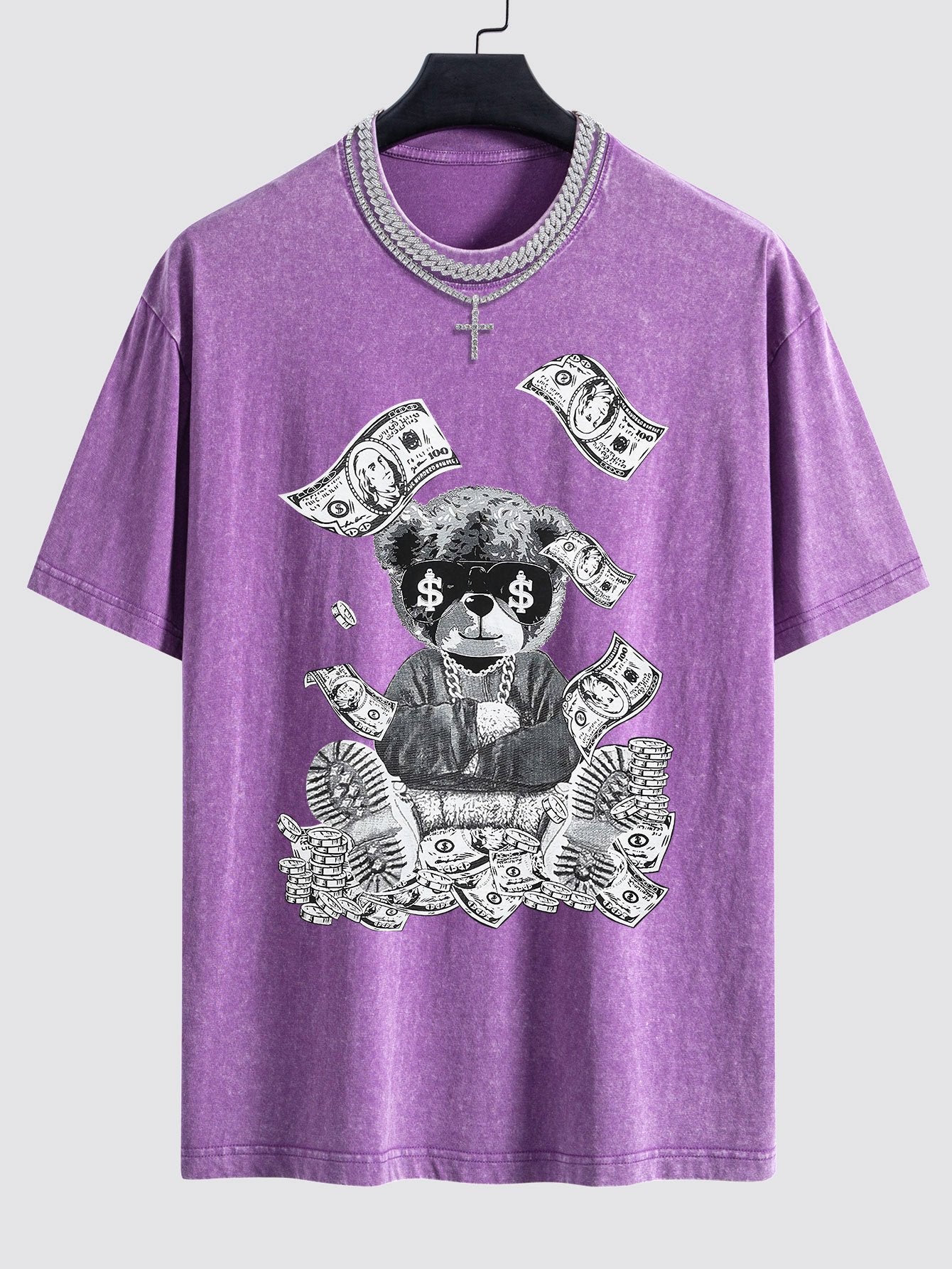 Money Bear Print Gewaschenes Drop Shoulder Oversize T-Shirt - Image 7