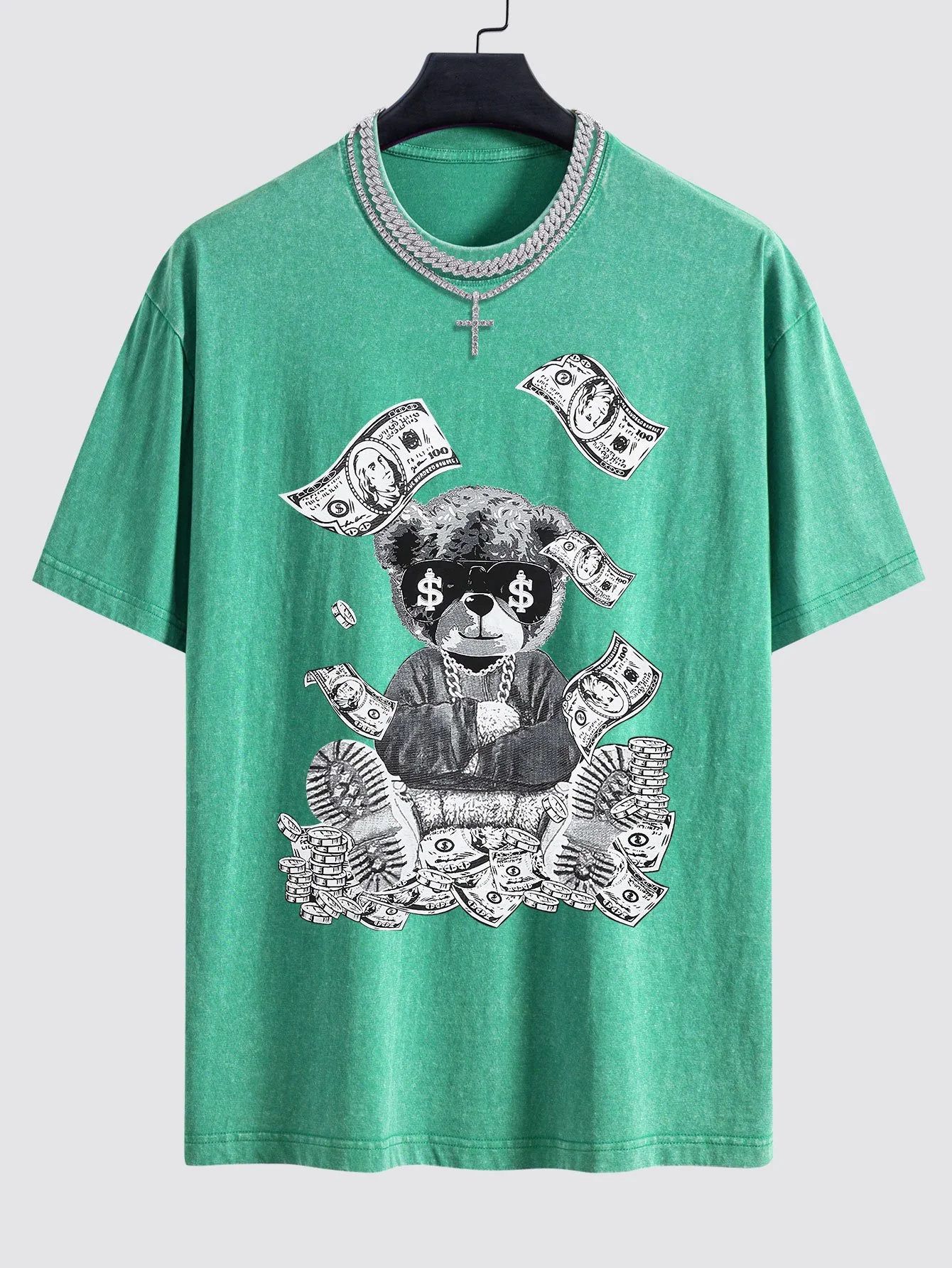 Money Bear Print Gewaschenes Drop Shoulder Oversize T-Shirt - Image 8