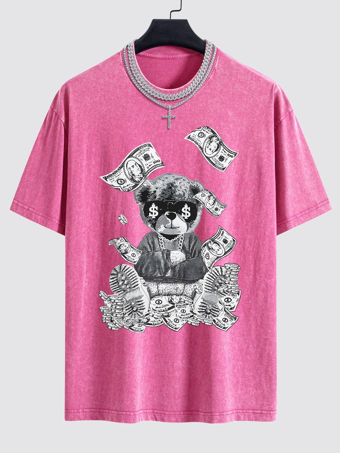 Money Bear Print Gewaschenes Drop Shoulder Oversize T-Shirt - Image 9