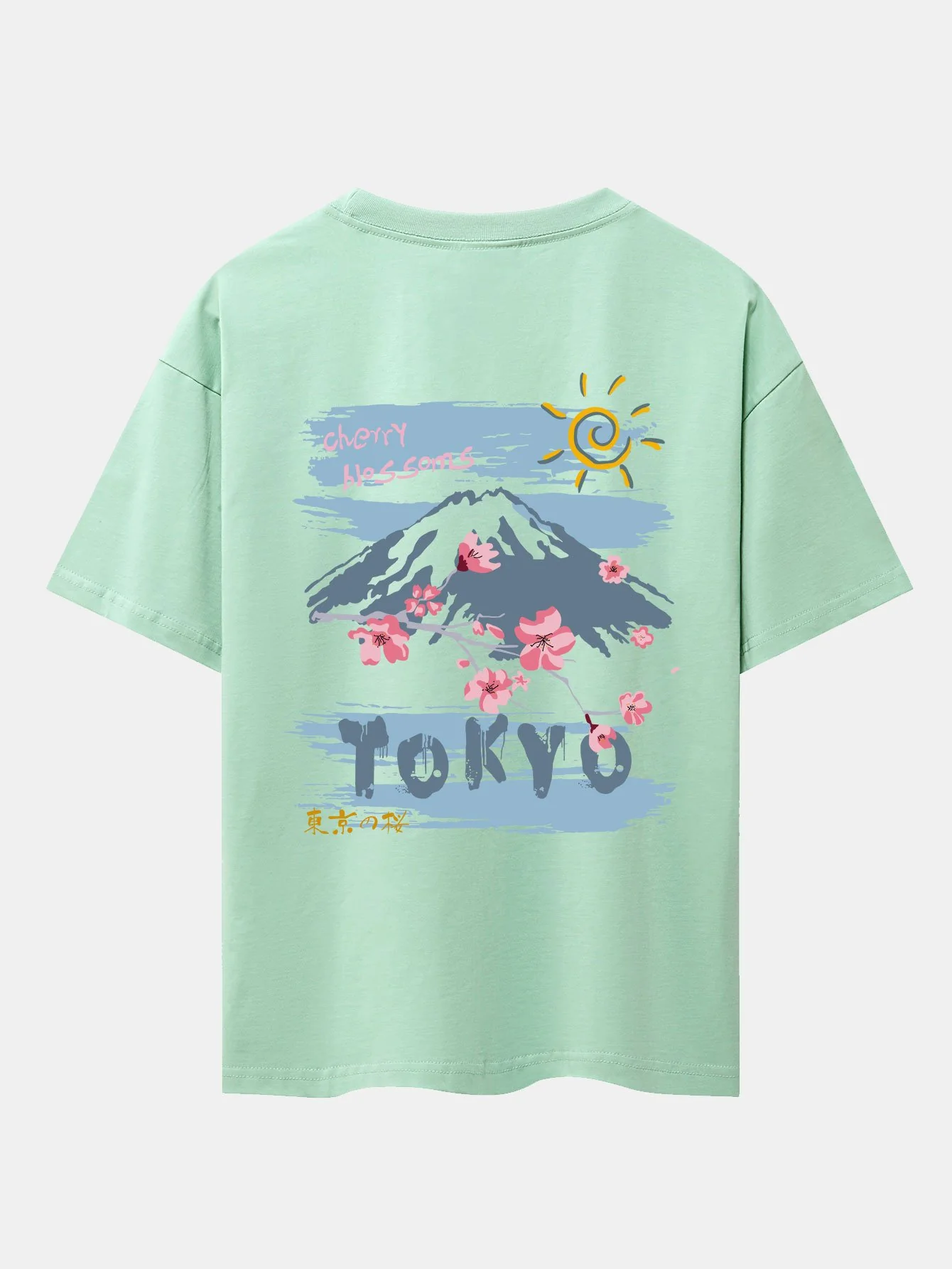 Oversize T-Shirt mit Rückendruck von Berg-Kirschblüten - Image 11
