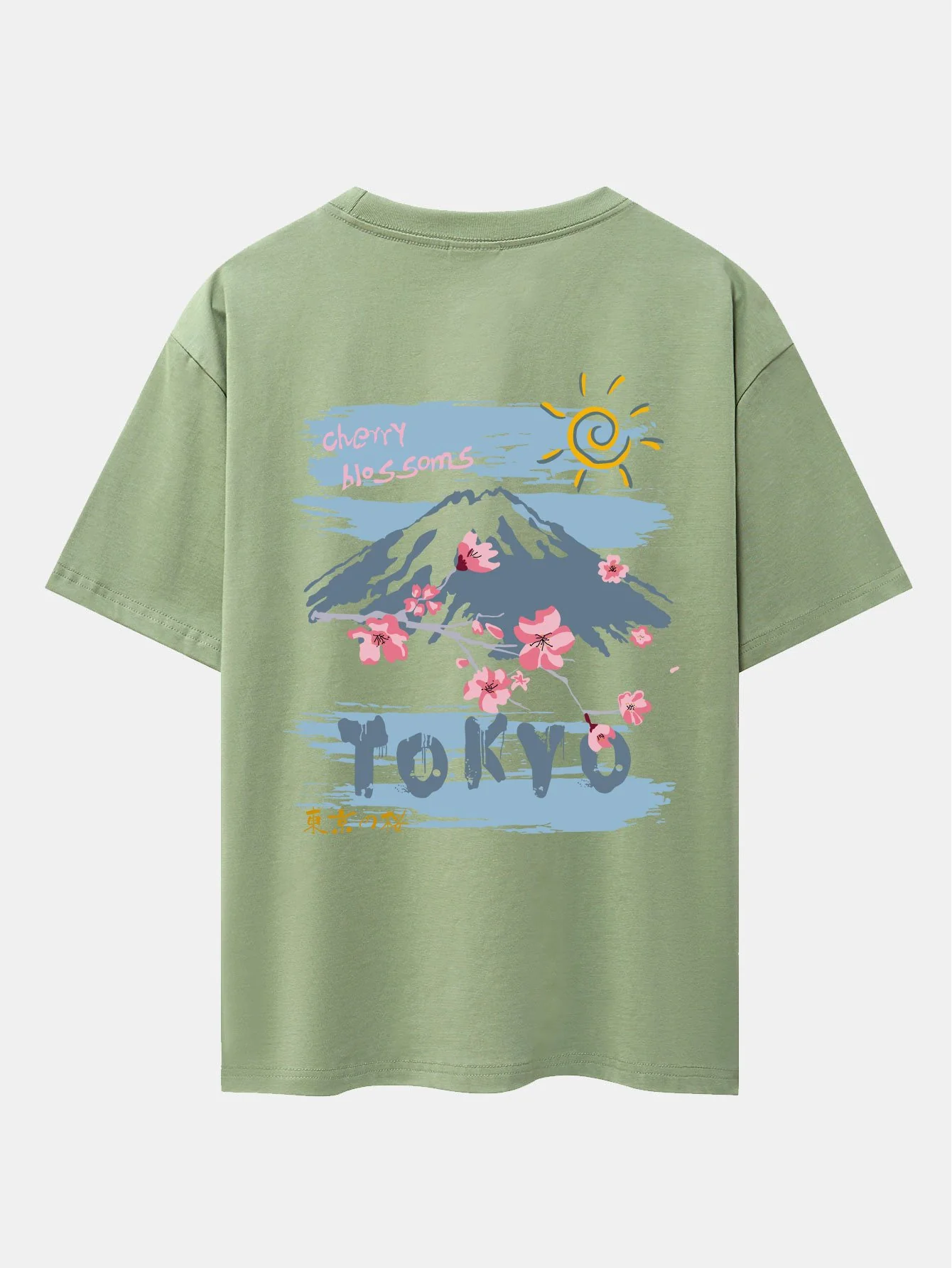 Oversize T-Shirt mit Rückendruck von Berg-Kirschblüten - Image 15