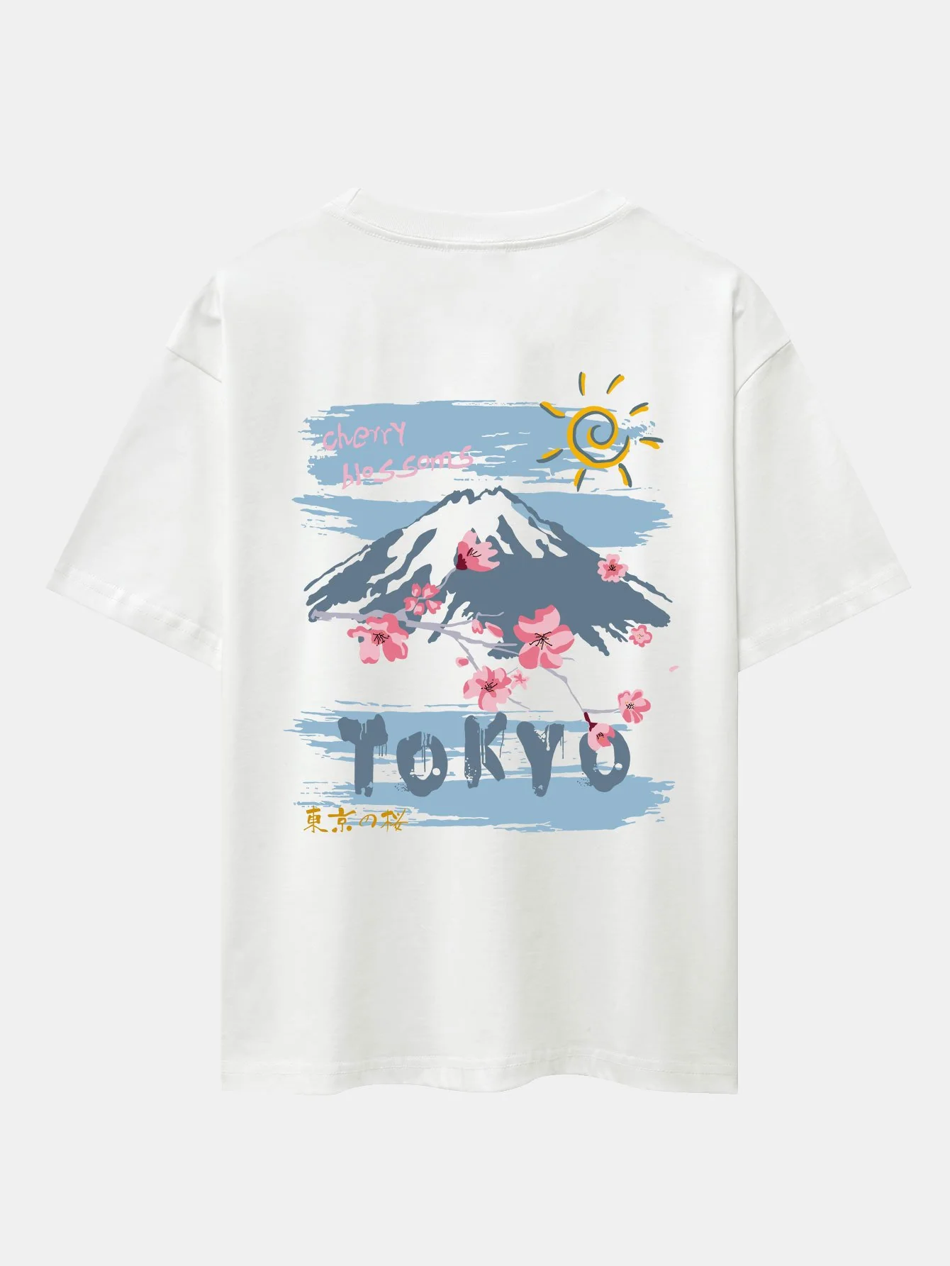 Oversize T-Shirt mit Rückendruck von Berg-Kirschblüten - Image 3