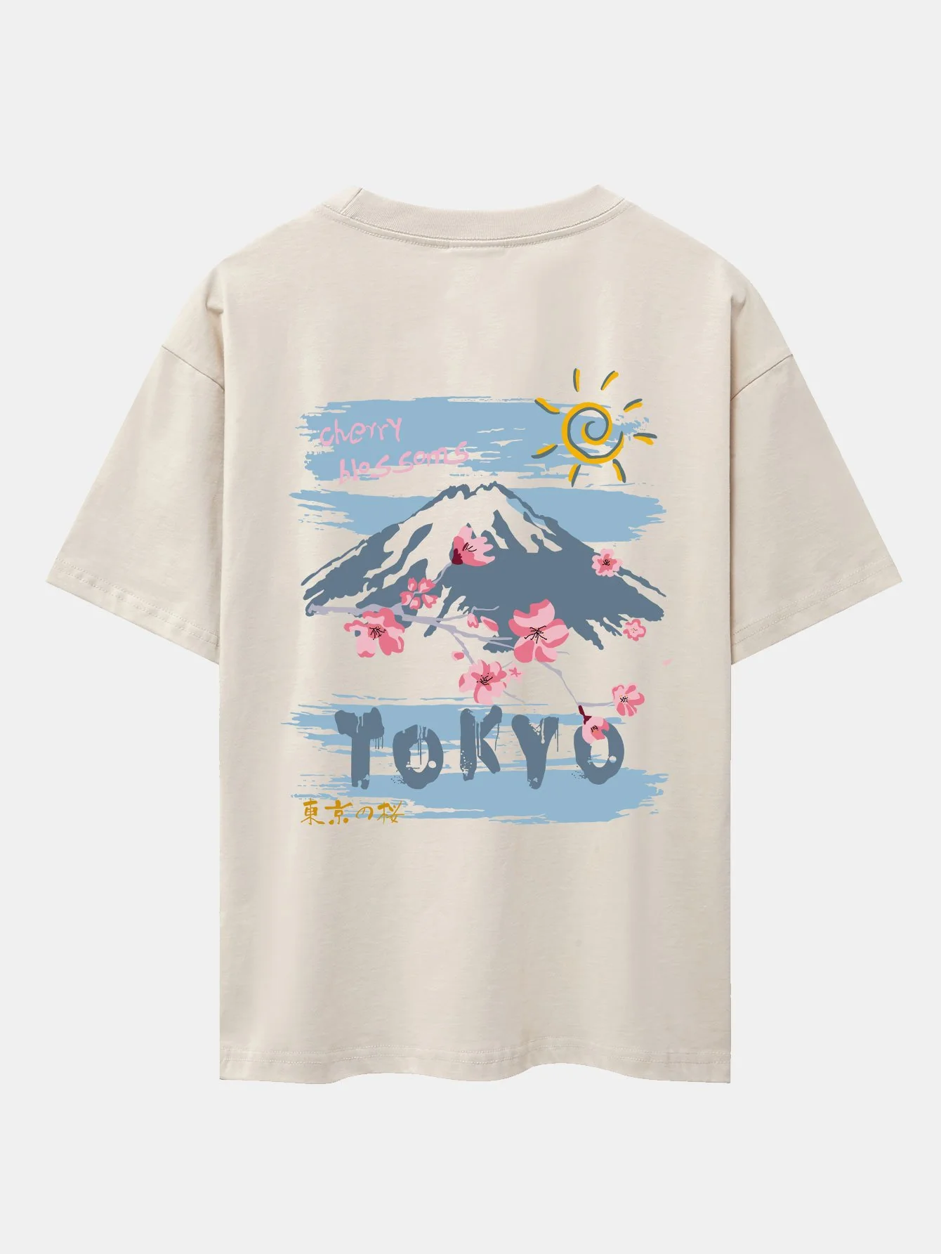 Oversize T-Shirt mit Rückendruck von Berg-Kirschblüten - Image 5