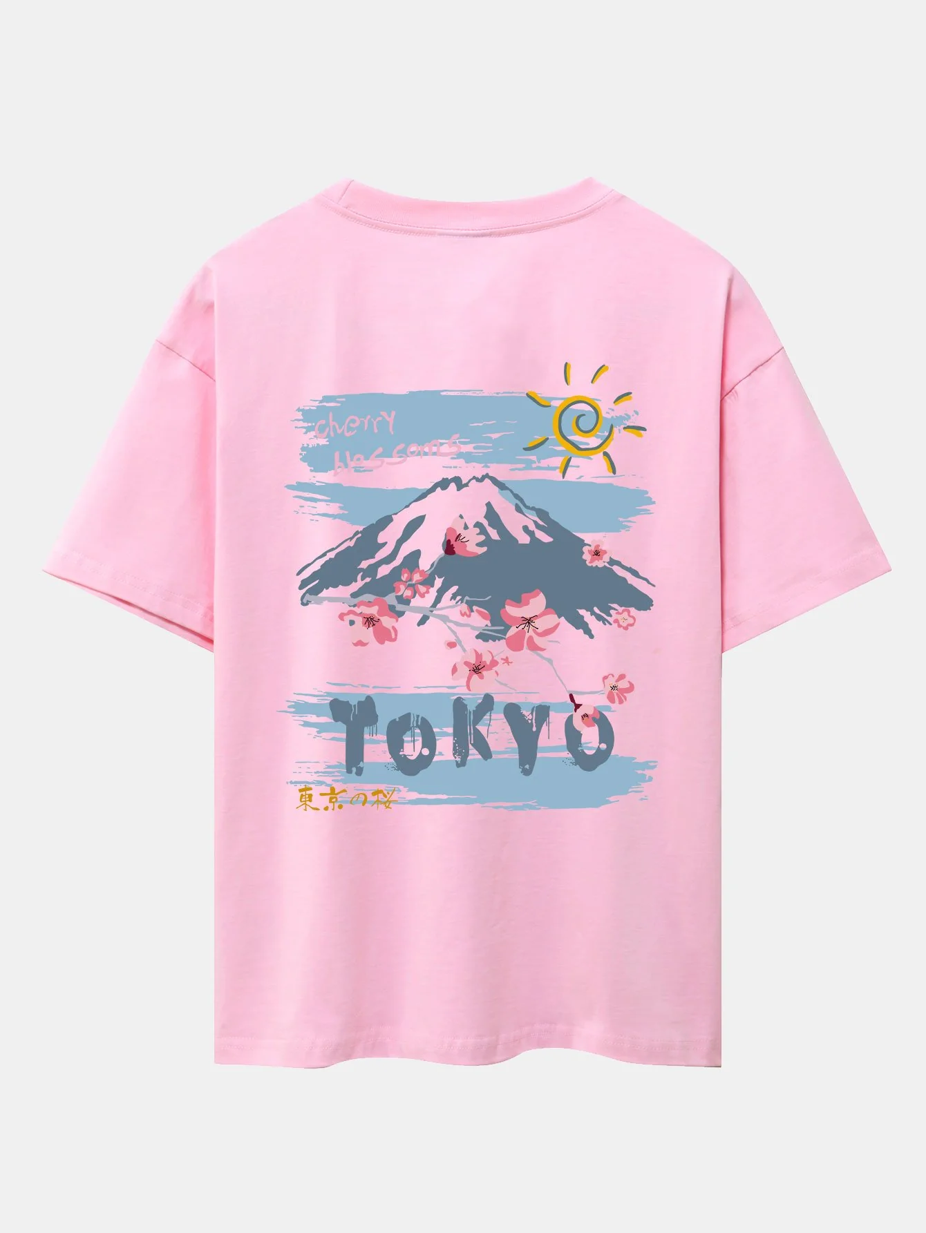 Oversize T-Shirt mit Rückendruck von Berg-Kirschblüten - Image 9